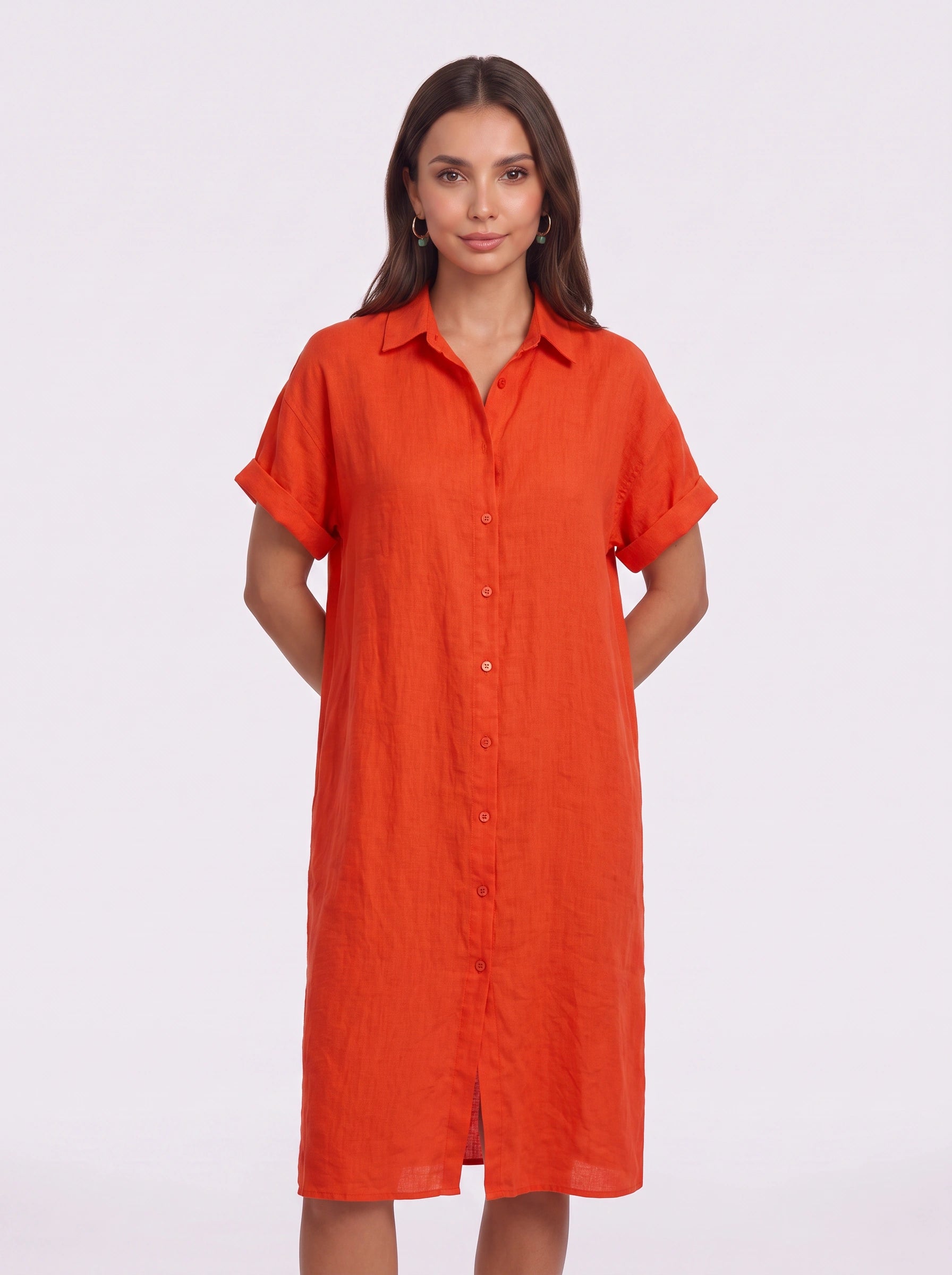 Crisplin Oversized Button-Down Shirt Midi Dress – Midi Dress Women Casual Shirt Dress Summer Linen Look Midi Dresses