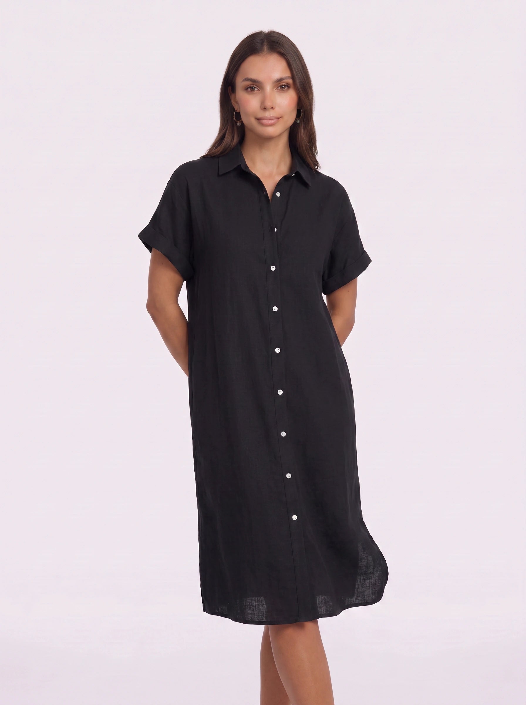 Crisplin Oversized Button-Down Shirt Midi Dress – Midi Dress Women Casual Shirt Dress Summer Linen Look Midi Dresses