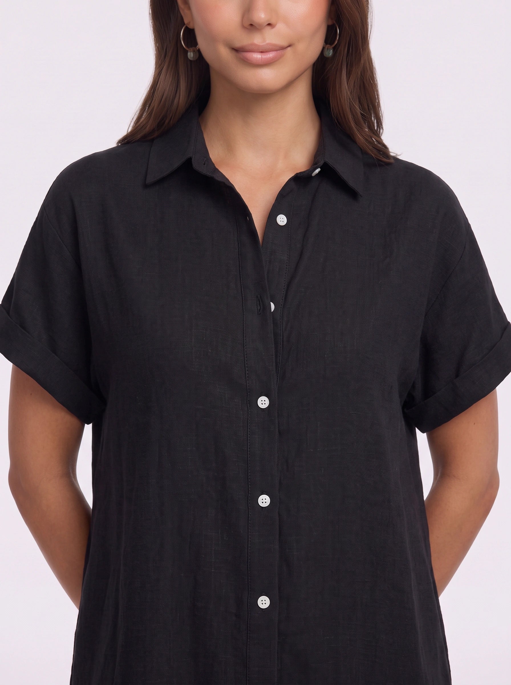 Crisplin Oversized Button-Down Shirt Midi Dress – Midi Dress Women Casual Shirt Dress Summer Linen Look Midi Dresses