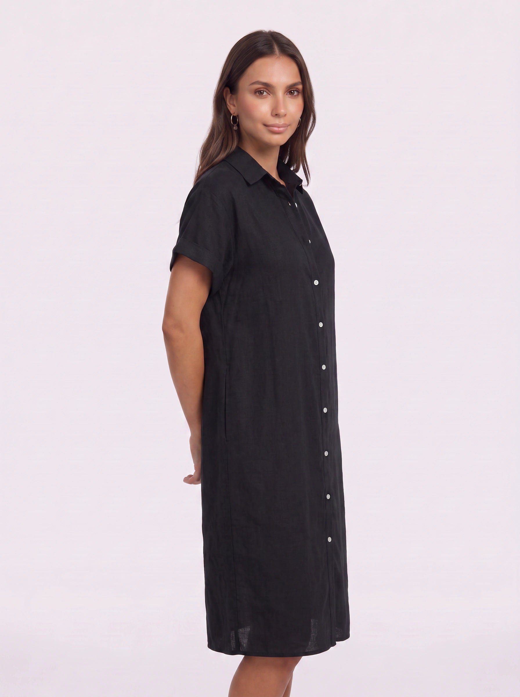 Crisplin Oversized Button-Down Shirt Midi Dress – Midi Dress Women Casual Shirt Dress Summer Linen Look Midi Dresses