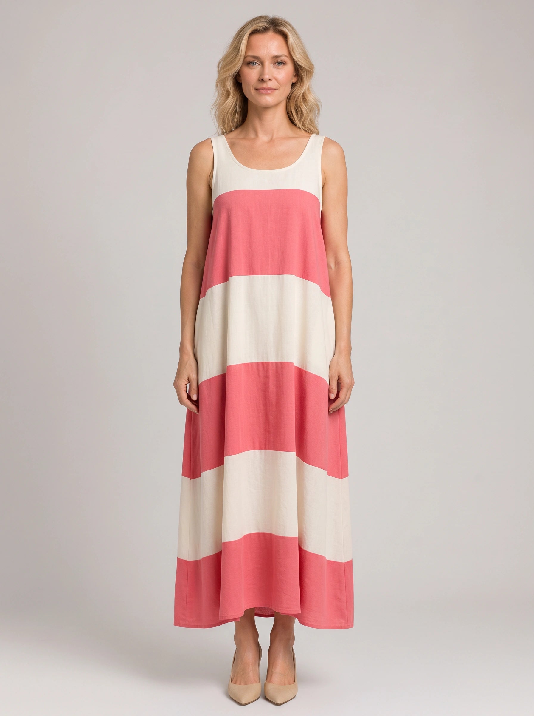 Bandara Colorblock Tank Maxi Dress – Striped Linen Women Vacation Beach Summer Casual Flowy Maxi Dress