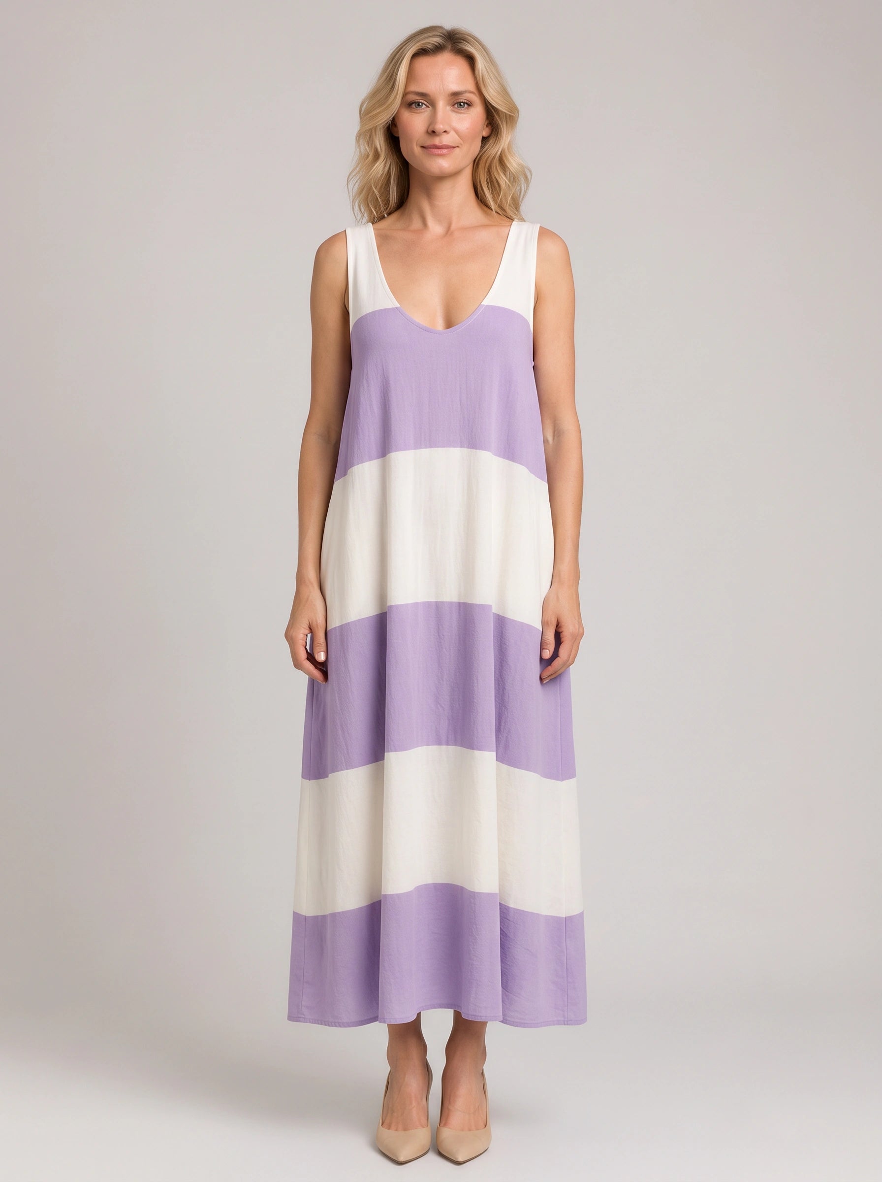 Bandara Colorblock Tank Maxi Dress – Striped Linen Women Vacation Beach Summer Casual Flowy Maxi Dress