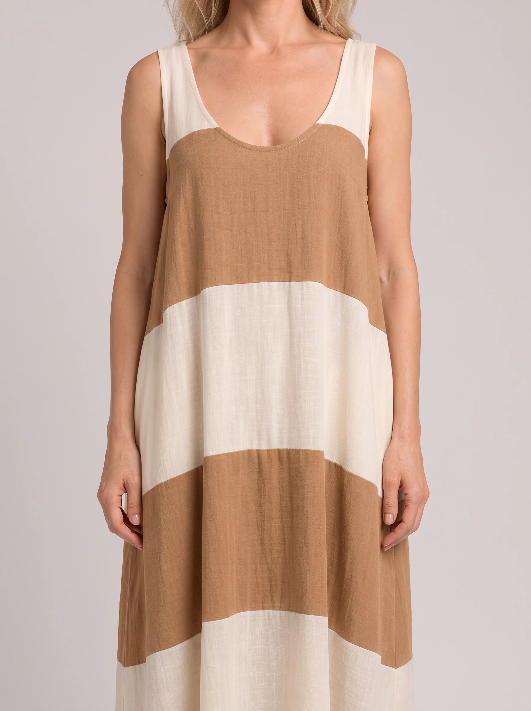 Bandara Colorblock Tank Maxi Dress – Striped Linen Women Vacation Beach Summer Casual Flowy Maxi Dress