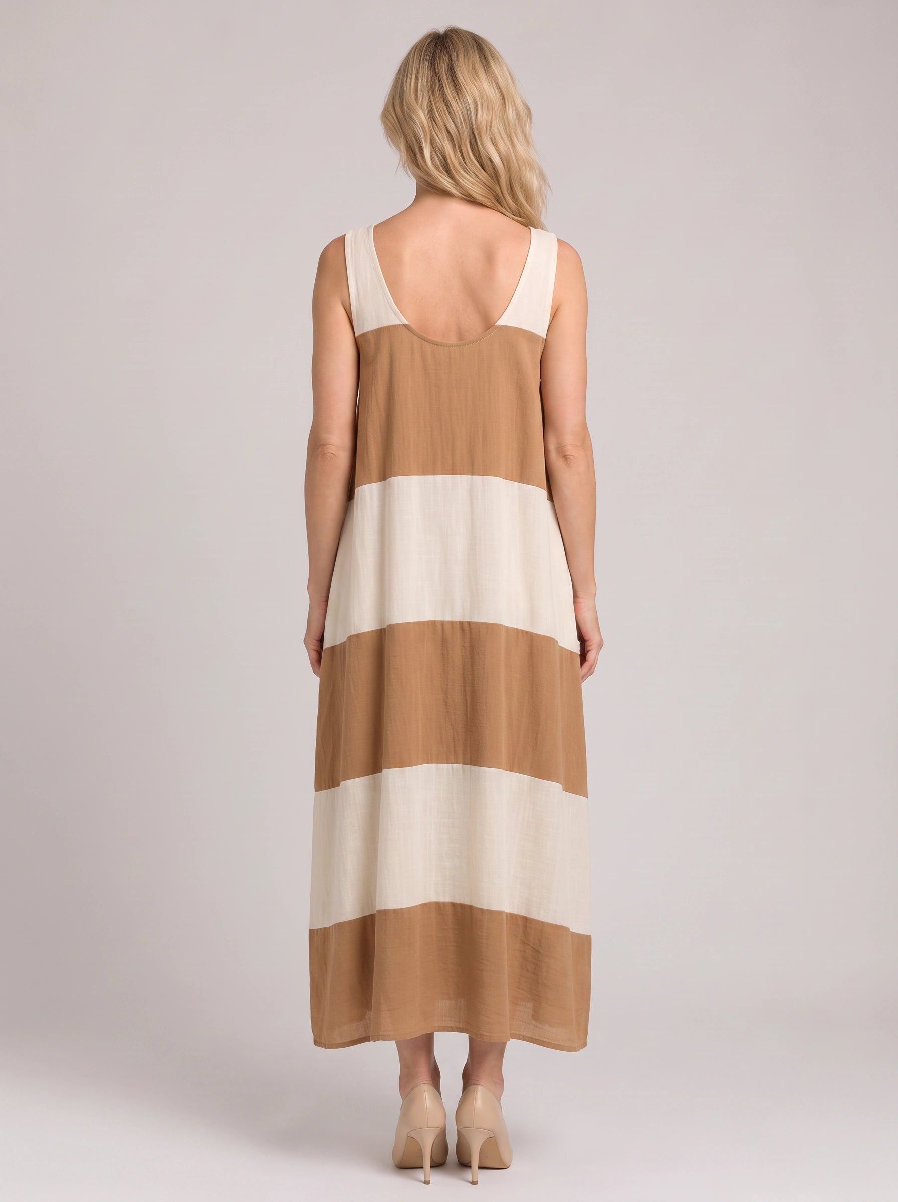Bandara Colorblock Tank Maxi Dress – Striped Linen Women Vacation Beach Summer Casual Flowy Maxi Dress