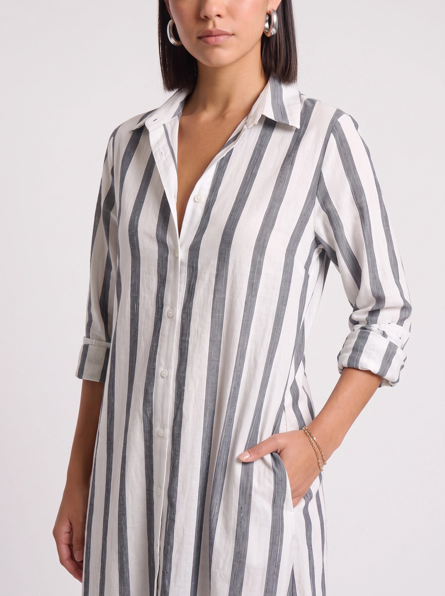 Rigate Striped Shirt Maxi Dress – Lightweight Cotton Maxi Dress Women Casual Beach Vacation Sundress