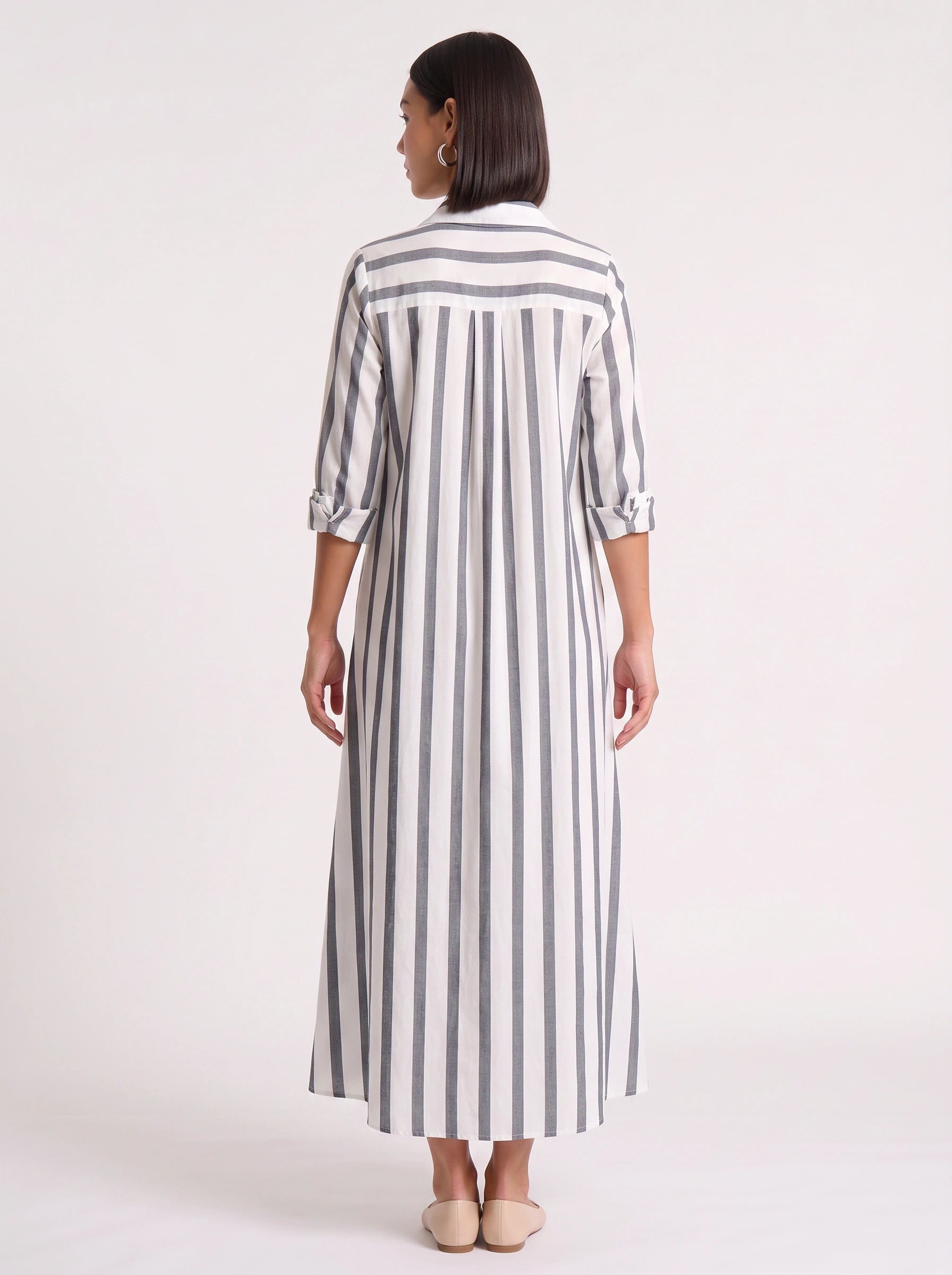 Rigate Striped Shirt Maxi Dress – Lightweight Cotton Maxi Dress Women Casual Beach Vacation Sundress