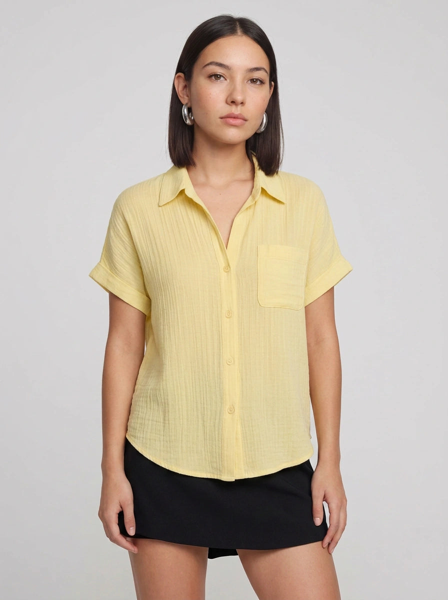 Brezza Gauze Short Sleeve Button Down Shirt – Women Button Up Blouse Casual Summer Beach Vacation Shirt