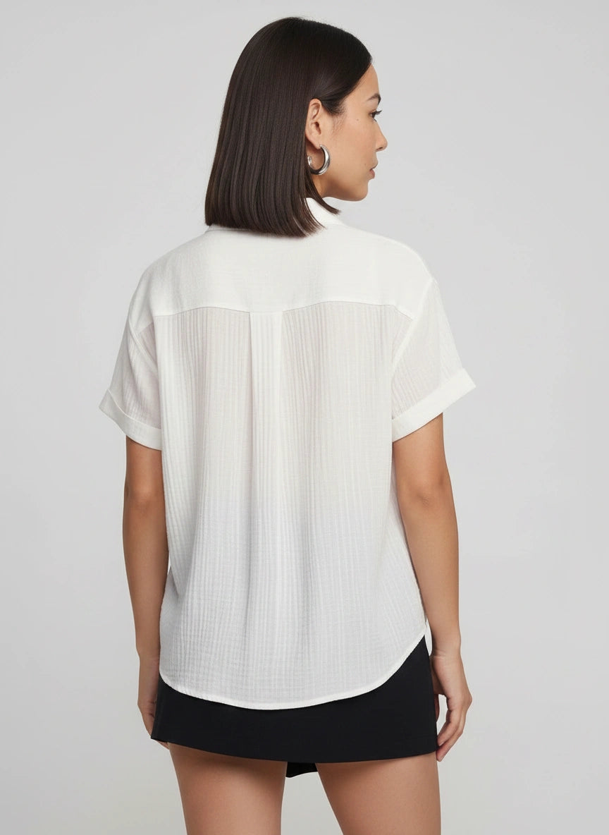 Brezza Gauze Short Sleeve Button Down Shirt – Women Button Up Blouse Casual Summer Beach Vacation Shirt