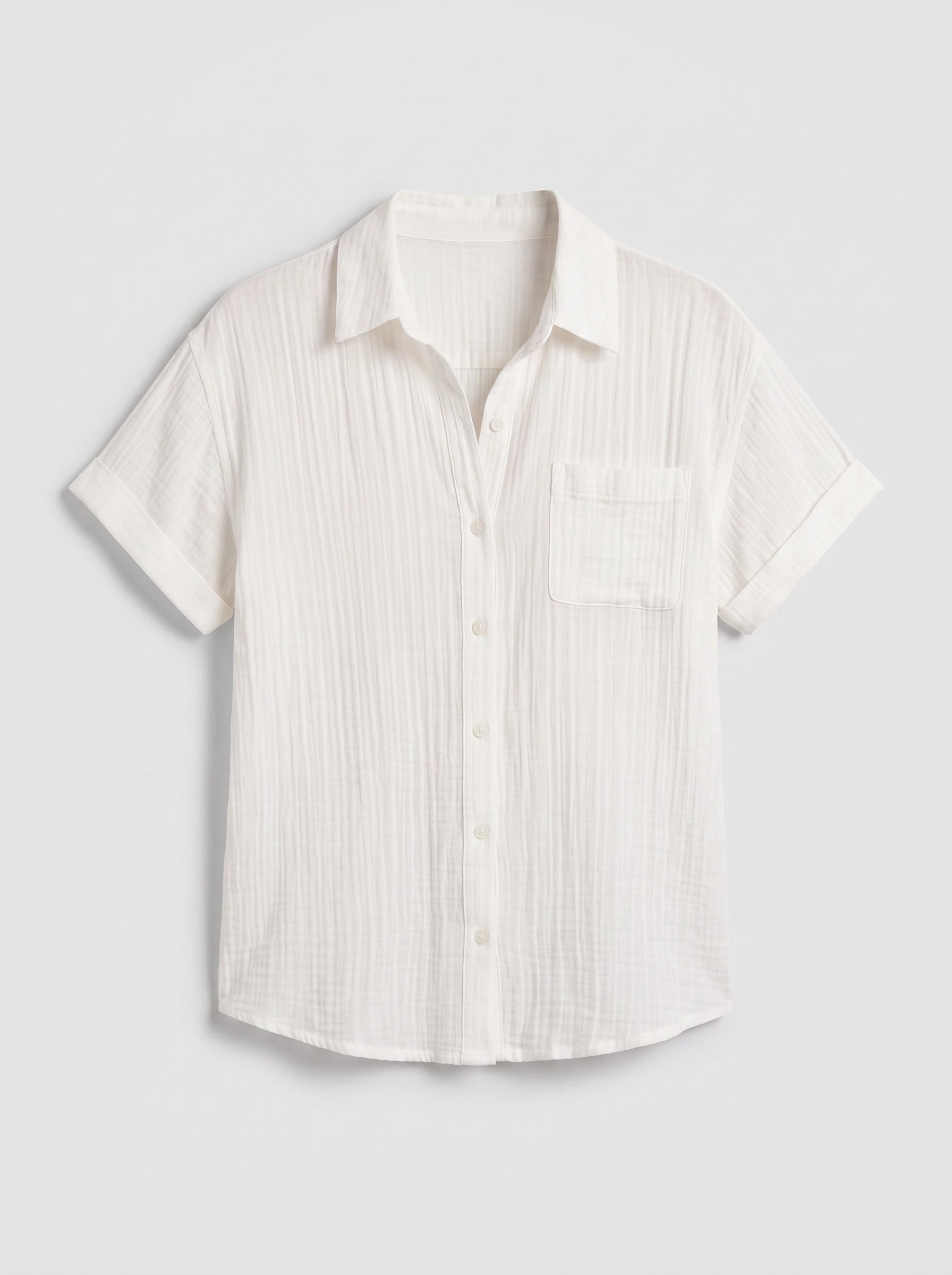 Brezza Gauze Short Sleeve Button Down Shirt – Women Button Up Blouse Casual Summer Beach Vacation Shirt