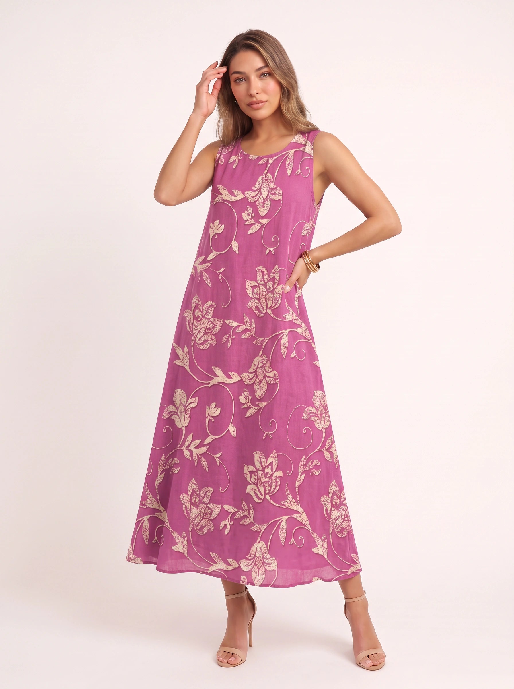 Scrollina Floral Printed Midi Dress – Sleeveless Dress Women Vacation Beach Casual Boho Floral Midi Dress