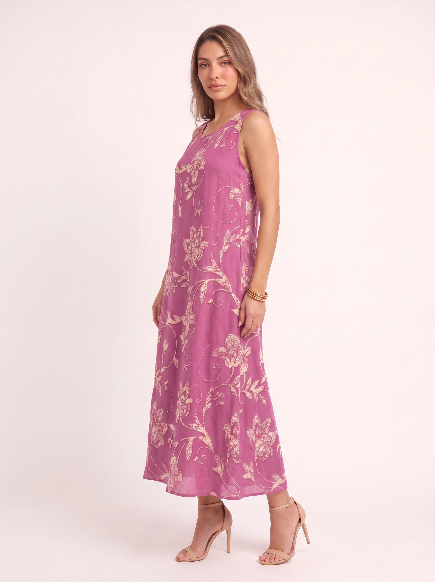 Scrollina Floral Printed Midi Dress – Sleeveless Dress Women Vacation Beach Casual Boho Floral Midi Dress
