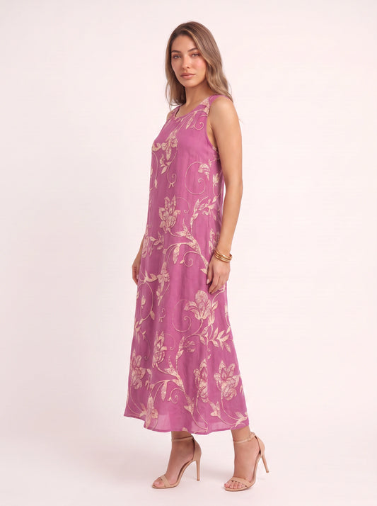 Scrollina Floral Printed Midi Dress – Sleeveless Dress Women Vacation Beach Casual Boho Floral Midi Dress
