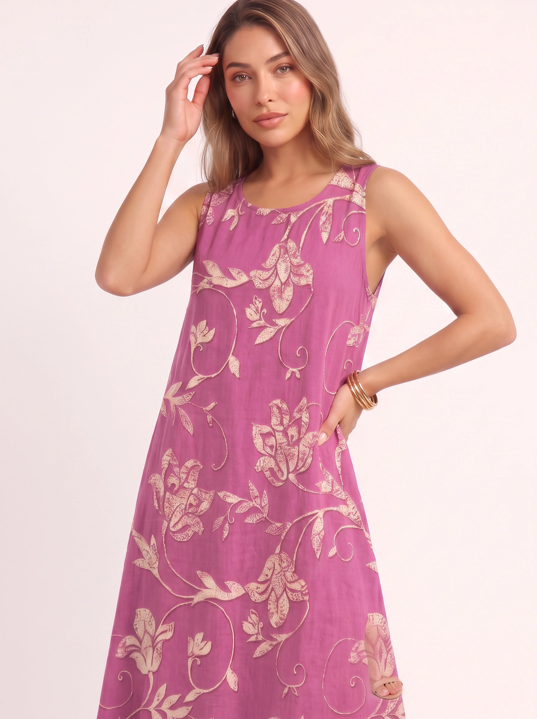 Scrollina Floral Printed Midi Dress – Sleeveless Dress Women Vacation Beach Casual Boho Floral Midi Dress