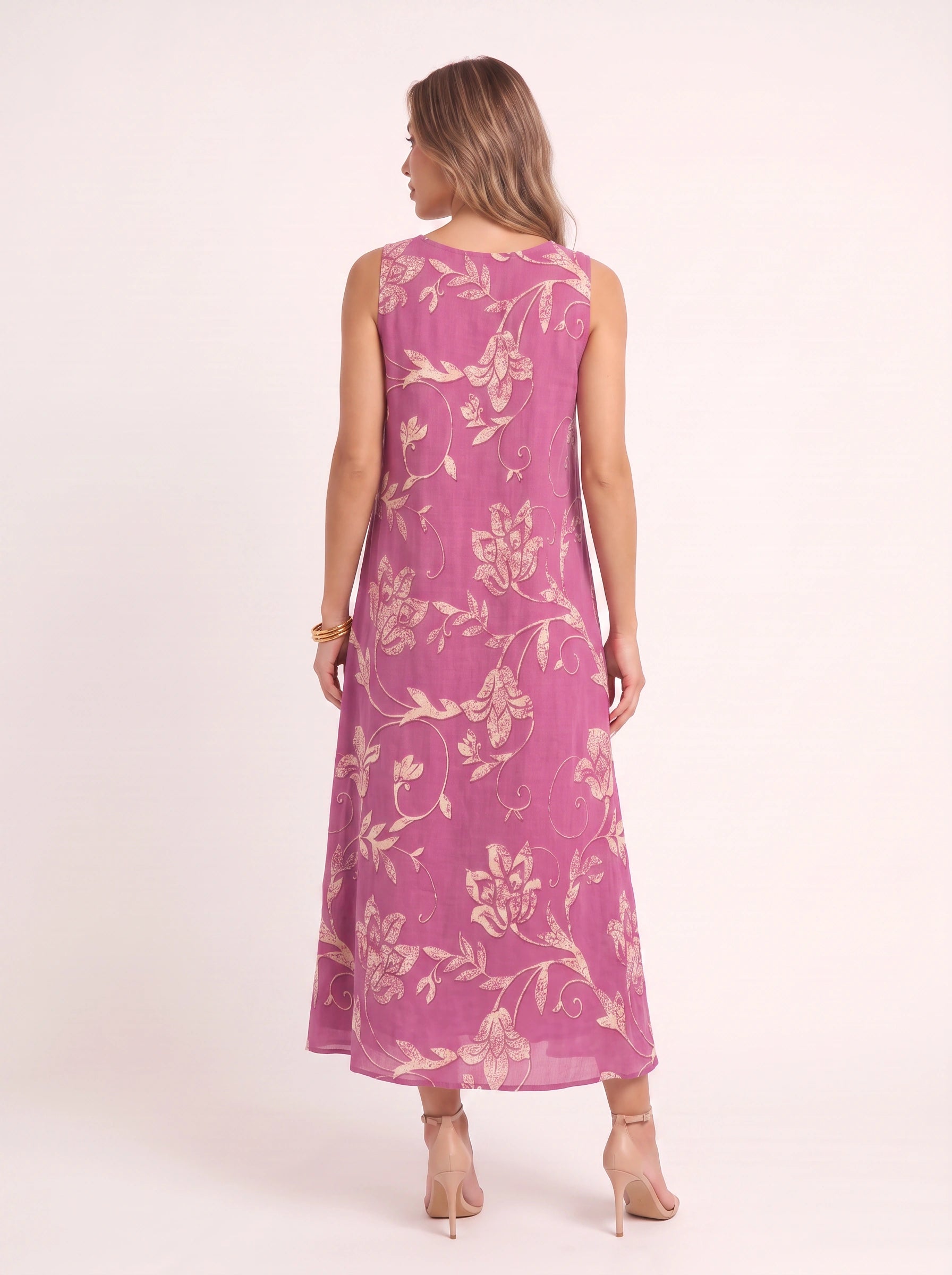 Scrollina Floral Printed Midi Dress – Sleeveless Dress Women Vacation Beach Casual Boho Floral Midi Dress
