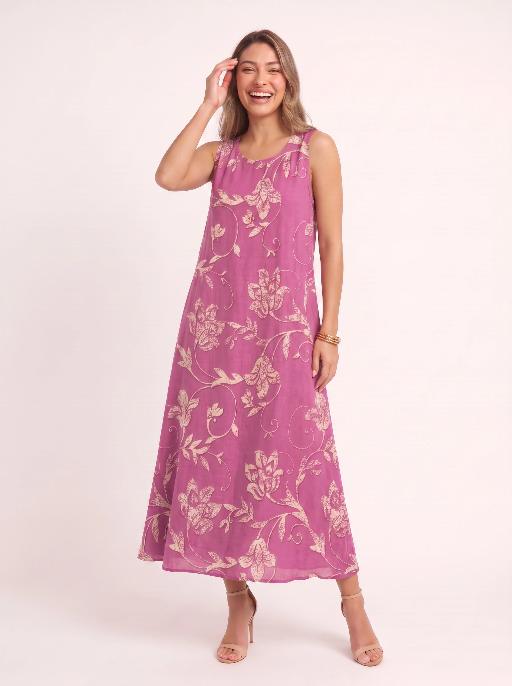 Scrollina Floral Printed Midi Dress – Sleeveless Dress Women Vacation Beach Casual Boho Floral Midi Dress
