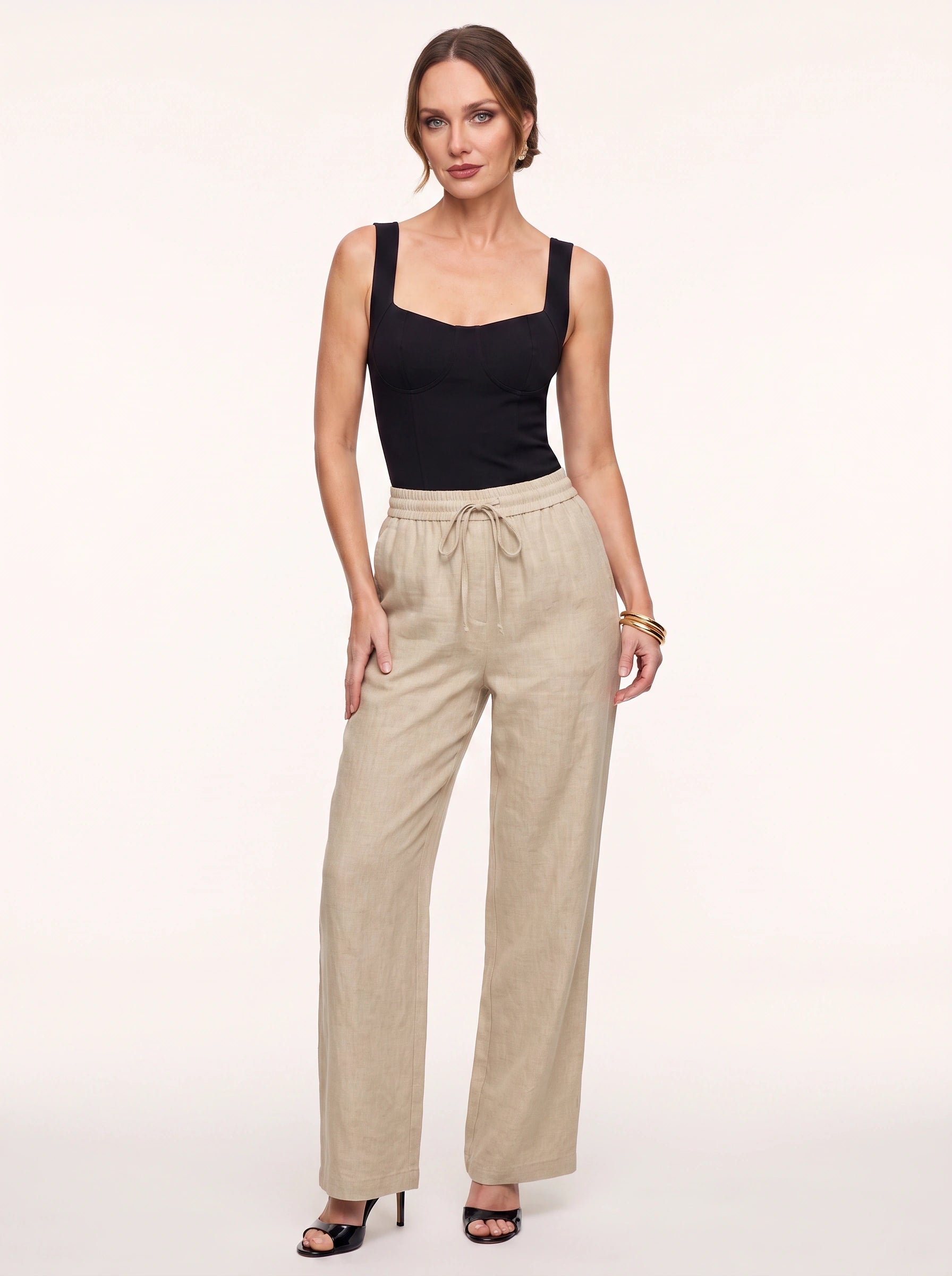 Lintessa Wide-Leg Linen Pants – Women Summer Casual Drawstring High-Waist Trousers Linen Pants