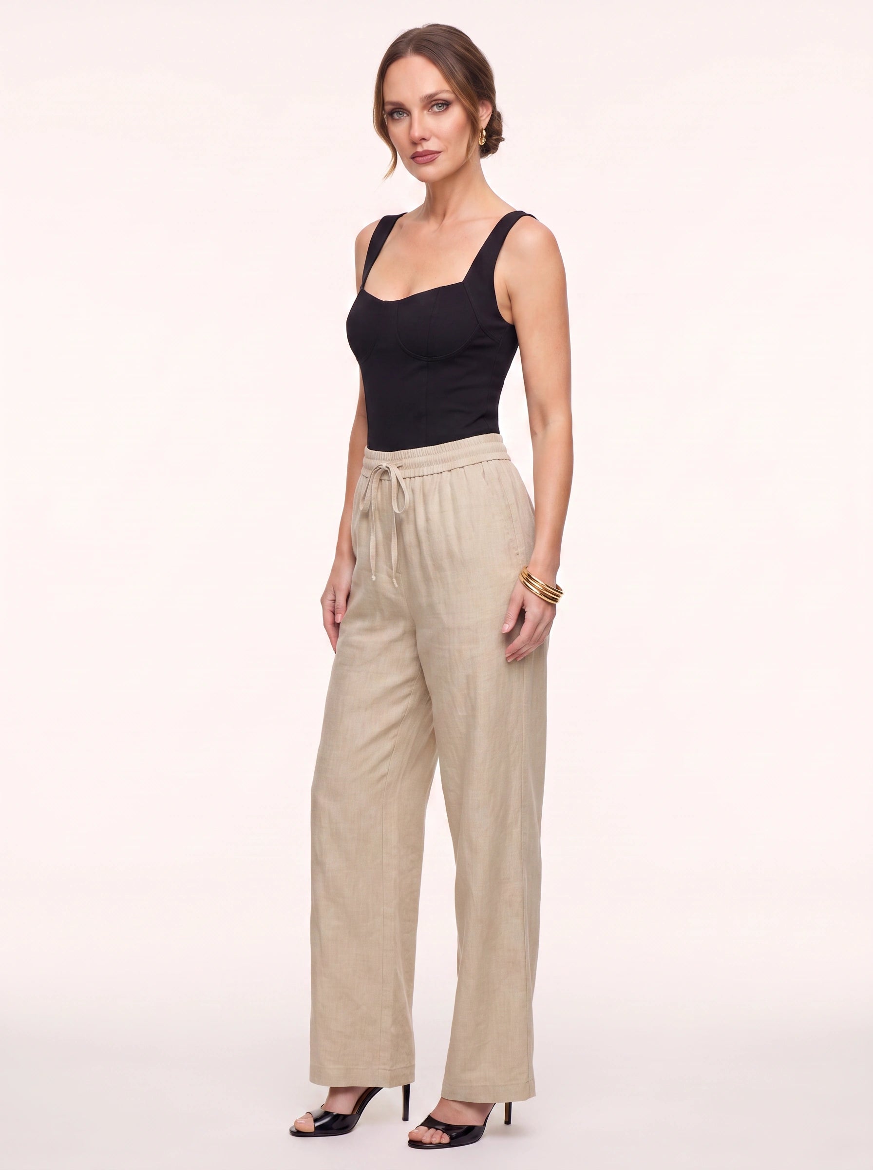Lintessa Wide-Leg Linen Pants – Women Summer Casual Drawstring High-Waist Trousers Linen Pants