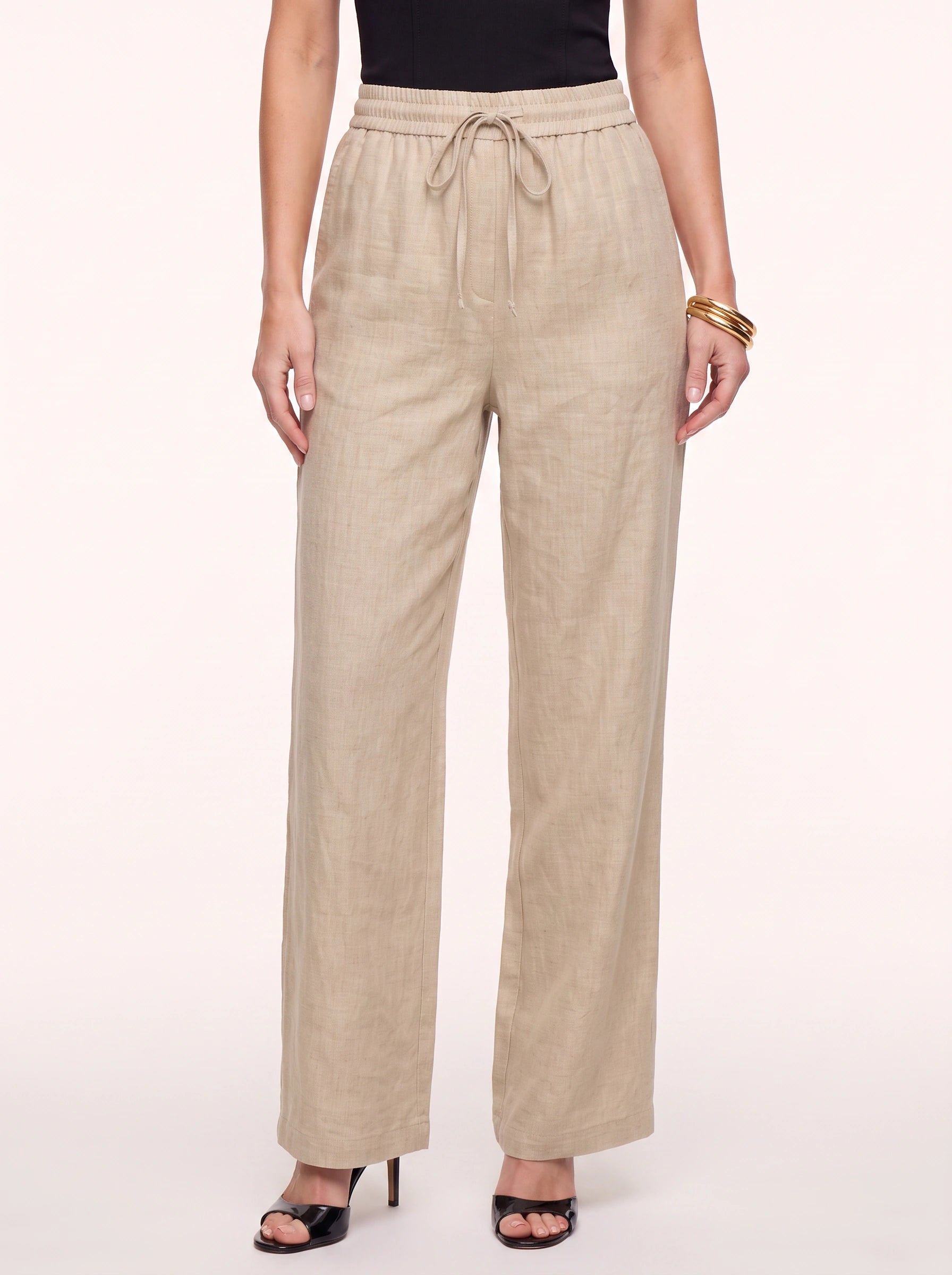 Lintessa Wide-Leg Linen Pants – Women Summer Casual Drawstring High-Waist Trousers Linen Pants