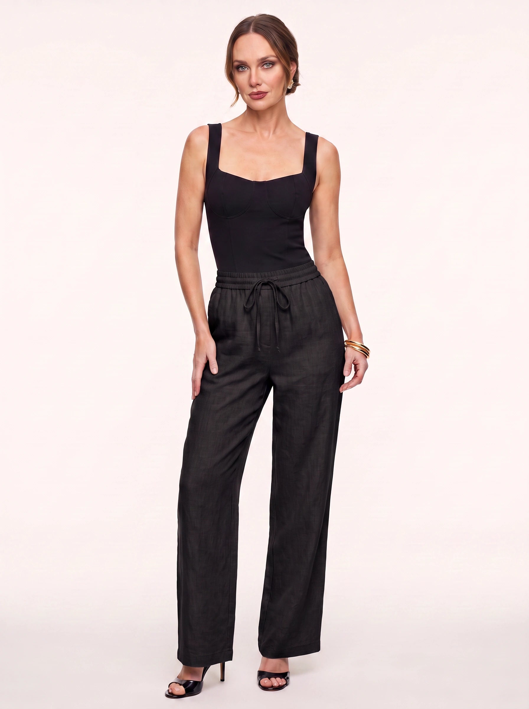 Lintessa Wide-Leg Linen Pants – Women Summer Casual Drawstring High-Waist Trousers Linen Pants