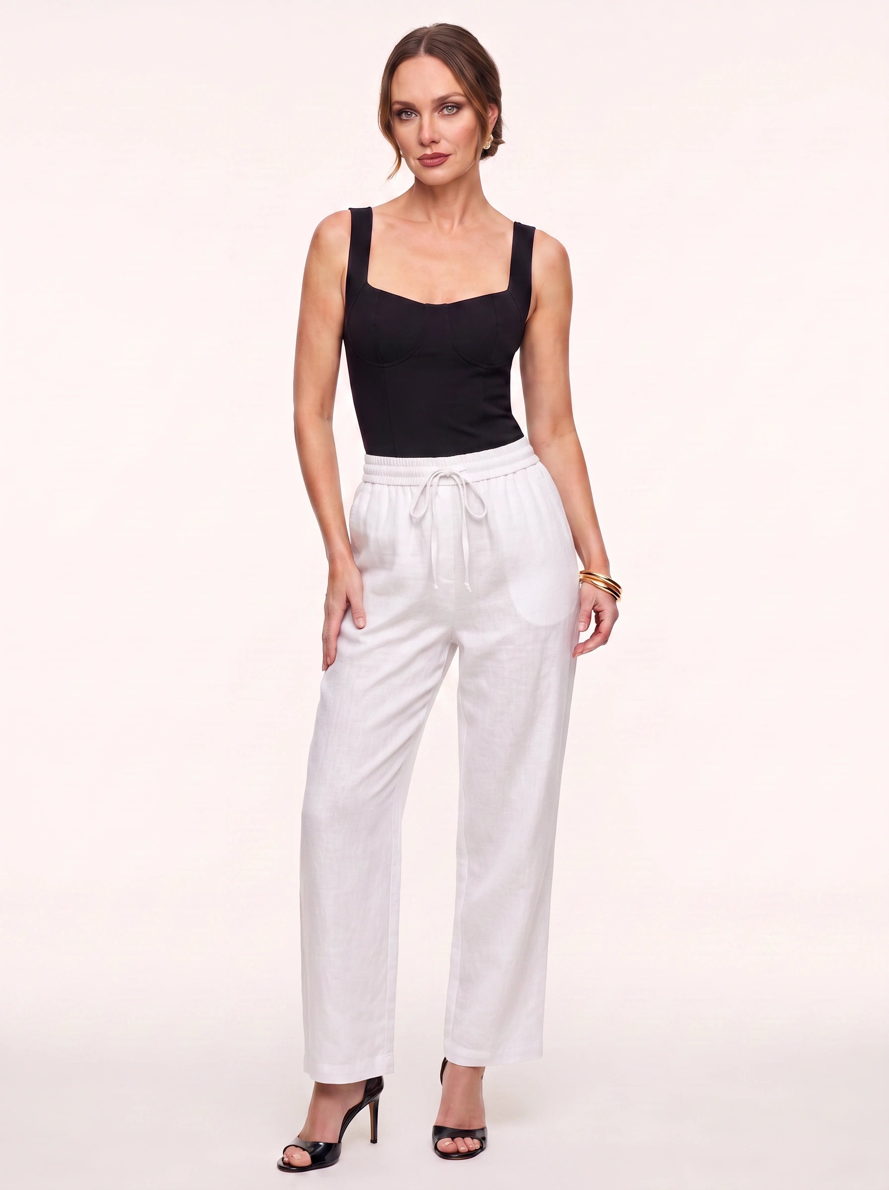 Lintessa Wide-Leg Linen Pants – Women Summer Casual Drawstring High-Waist Trousers Linen Pants