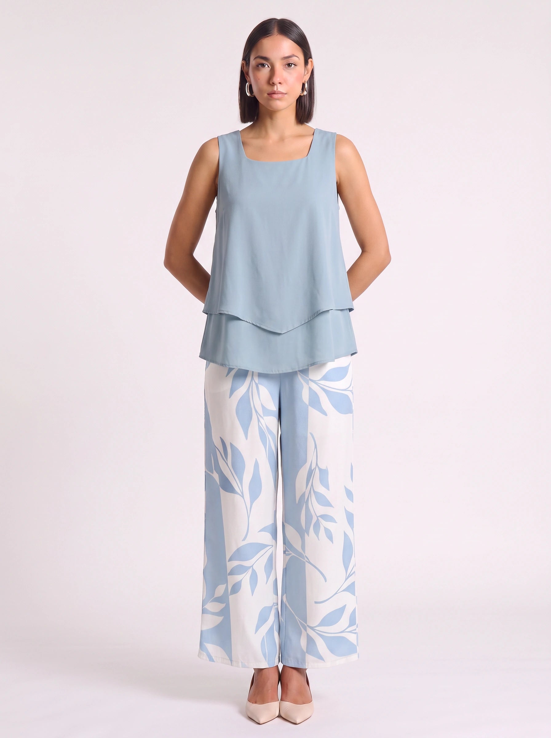 Liaflo Tiered Tank Wide-Leg Pants Set – Women Two Piece Summer Vacation Beach Lounge Casual Coordinated Outfit