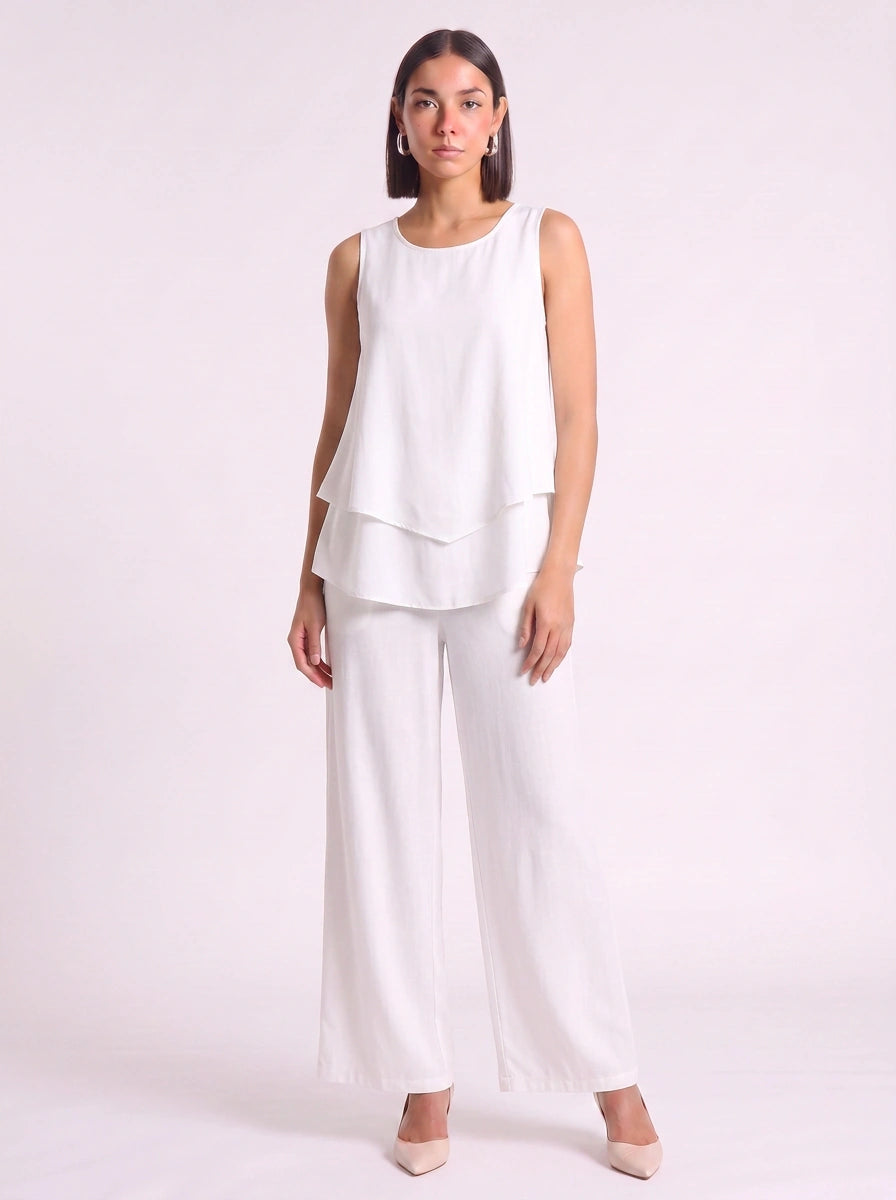 Liaflo Tiered Tank Wide-Leg Pants Set – Women Two Piece Summer Vacation Beach Lounge Casual Coordinated Outfit