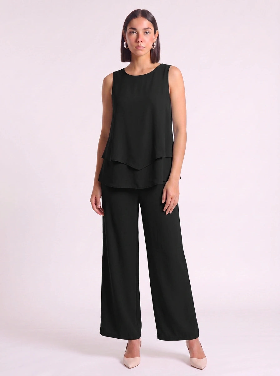Liaflo Tiered Tank Wide-Leg Pants Set – Women Two Piece Summer Vacation Beach Lounge Casual Coordinated Outfit