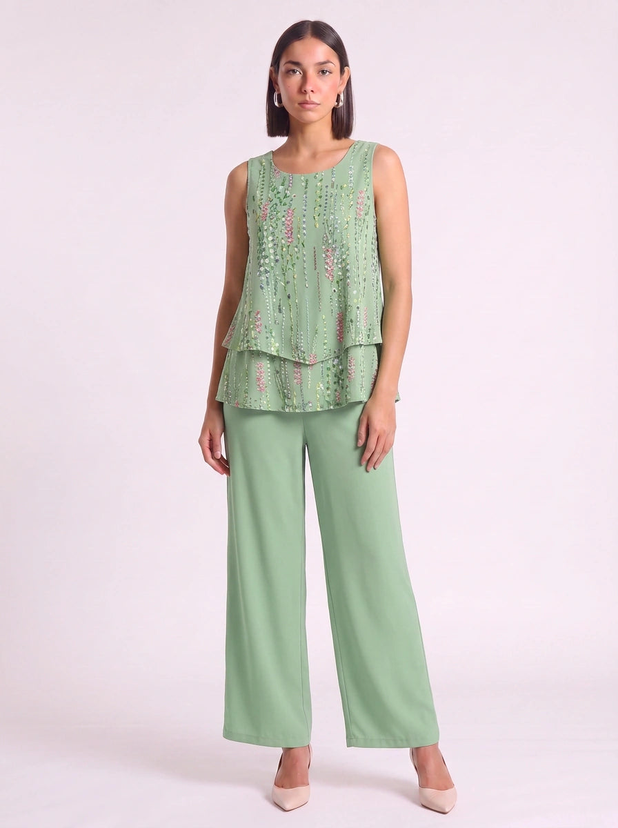 Liaflo Tiered Tank Wide-Leg Pants Set – Women Two Piece Summer Vacation Beach Lounge Casual Coordinated Outfit
