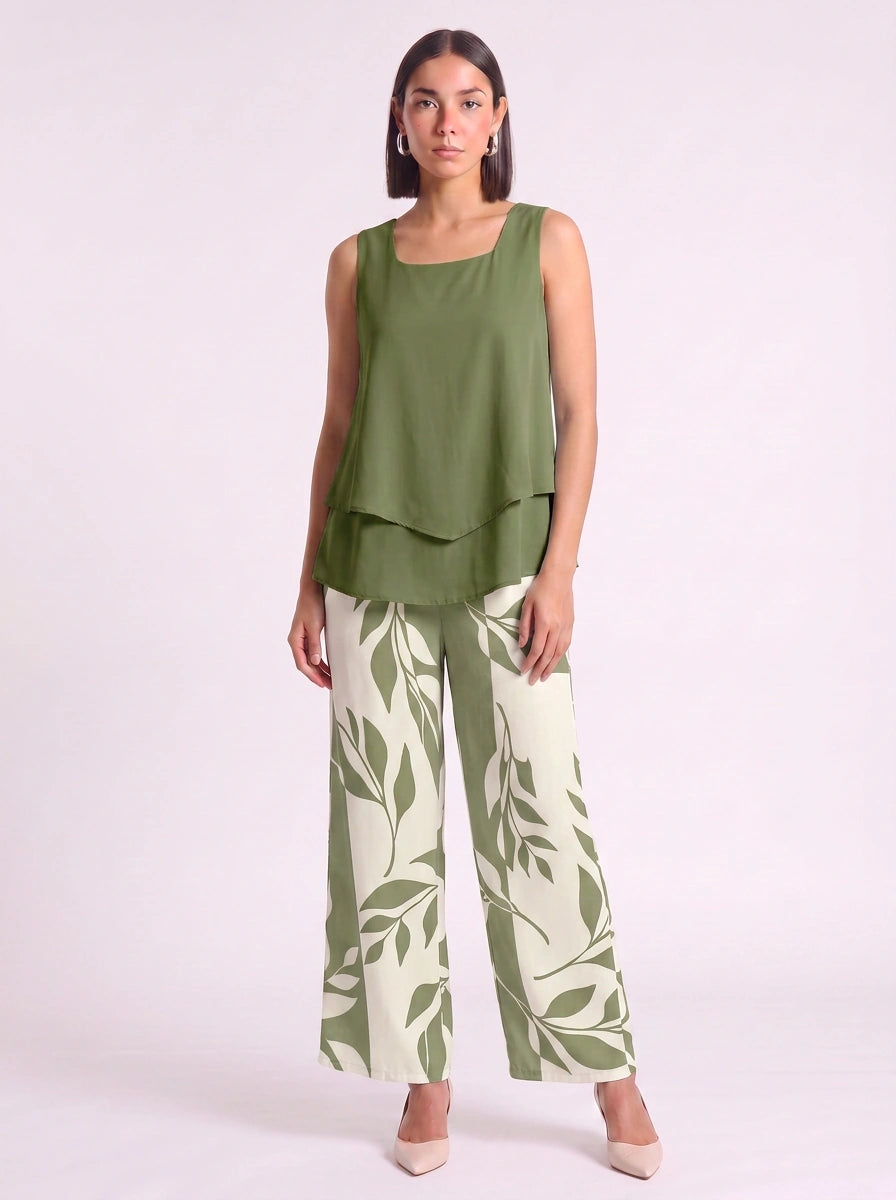 Liaflo Tiered Tank Wide-Leg Pants Set – Women Two Piece Summer Vacation Beach Lounge Casual Coordinated Outfit