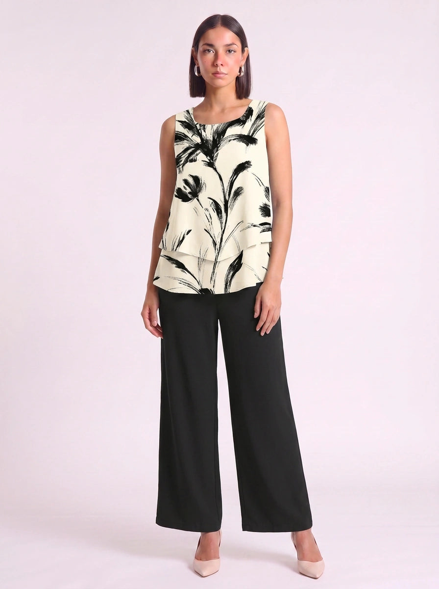 Liaflo Tiered Tank Wide-Leg Pants Set – Women Two Piece Summer Vacation Beach Lounge Casual Coordinated Outfit