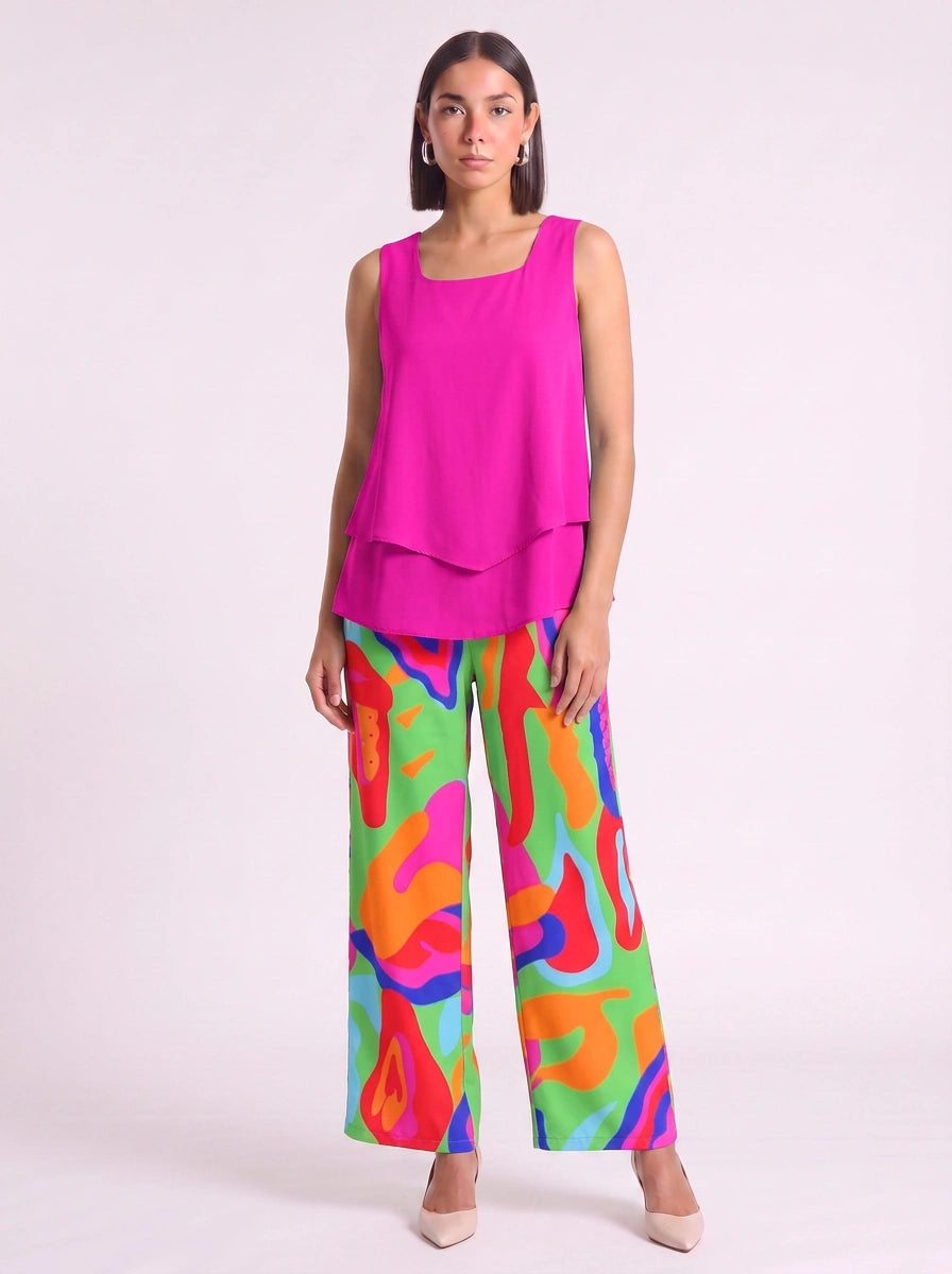 Liaflo Tiered Tank Wide-Leg Pants Set – Women Two Piece Summer Vacation Beach Lounge Casual Coordinated Outfit