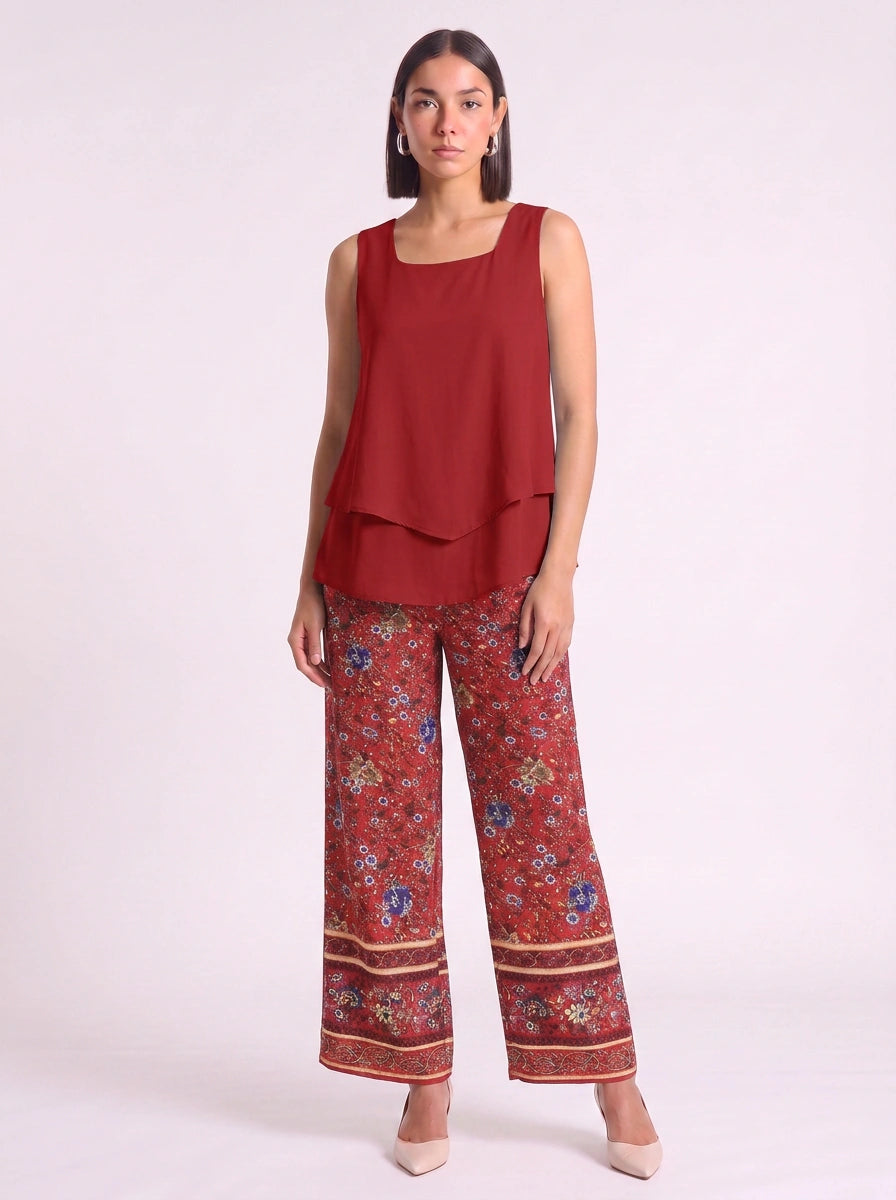 Liaflo Tiered Tank Wide-Leg Pants Set – Women Two Piece Summer Vacation Beach Lounge Casual Coordinated Outfit