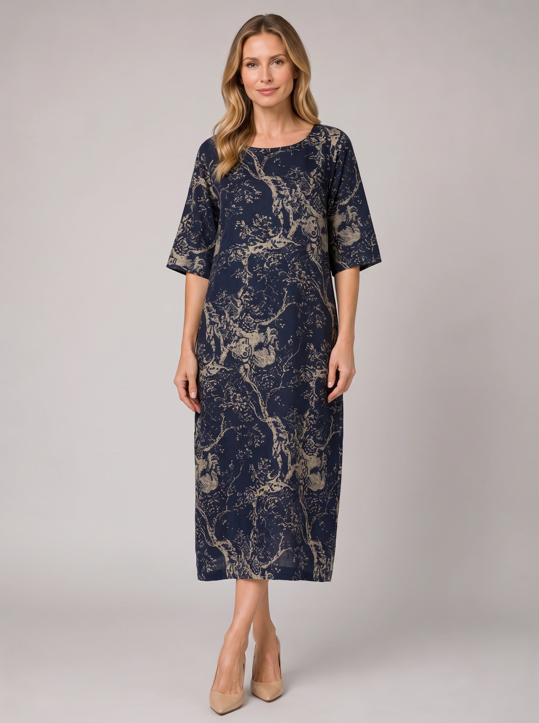 Rameaux Toile Print Midi Dress – Midi Dress Women Casual Summer Linen Bohemian Vintage Printed Dresses