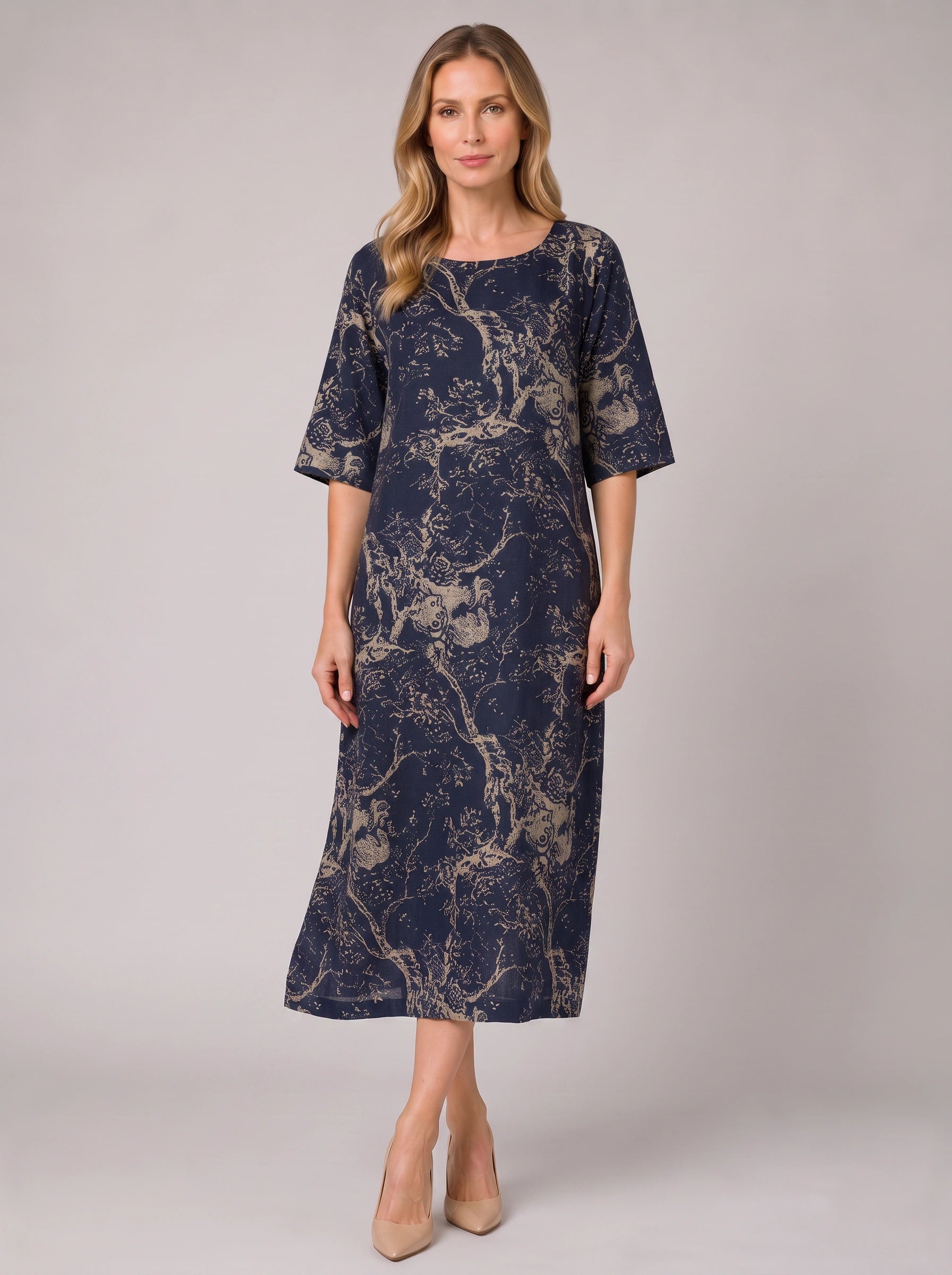 Rameaux Toile Print Midi Dress – Midi Dress Women Casual Summer Linen Bohemian Vintage Printed Dresses