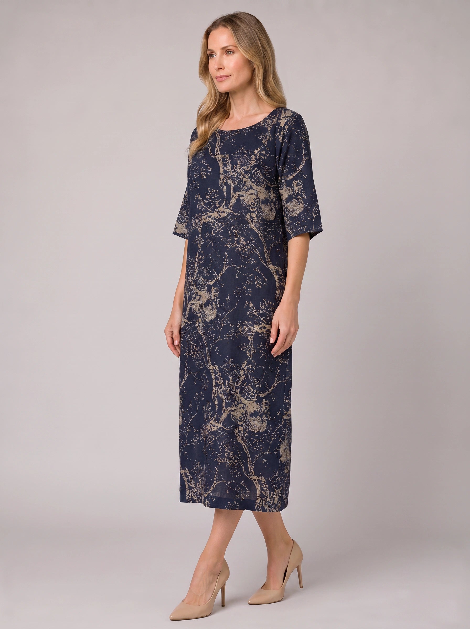 Rameaux Toile Print Midi Dress – Midi Dress Women Casual Summer Linen Bohemian Vintage Printed Dresses