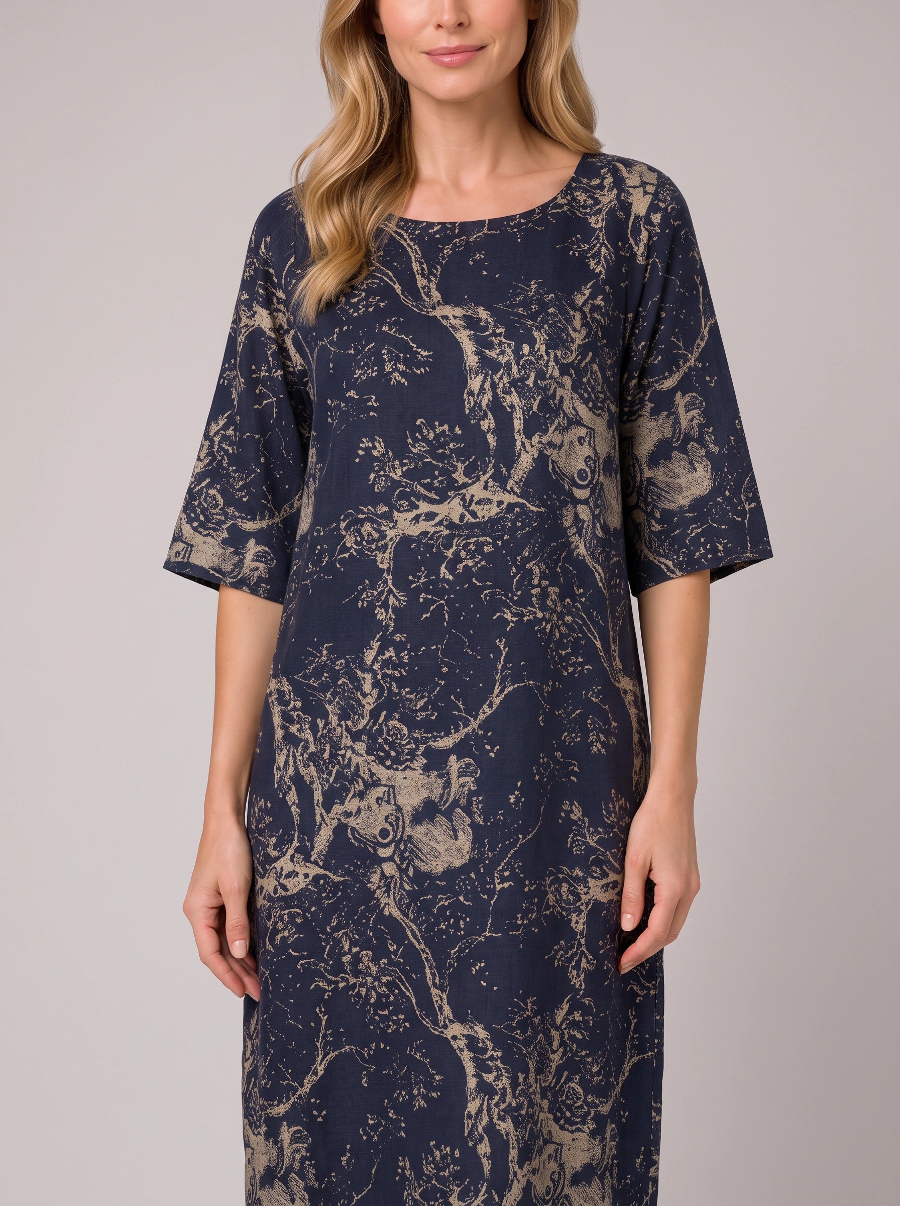 Rameaux Toile Print Midi Dress – Midi Dress Women Casual Summer Linen Bohemian Vintage Printed Dresses