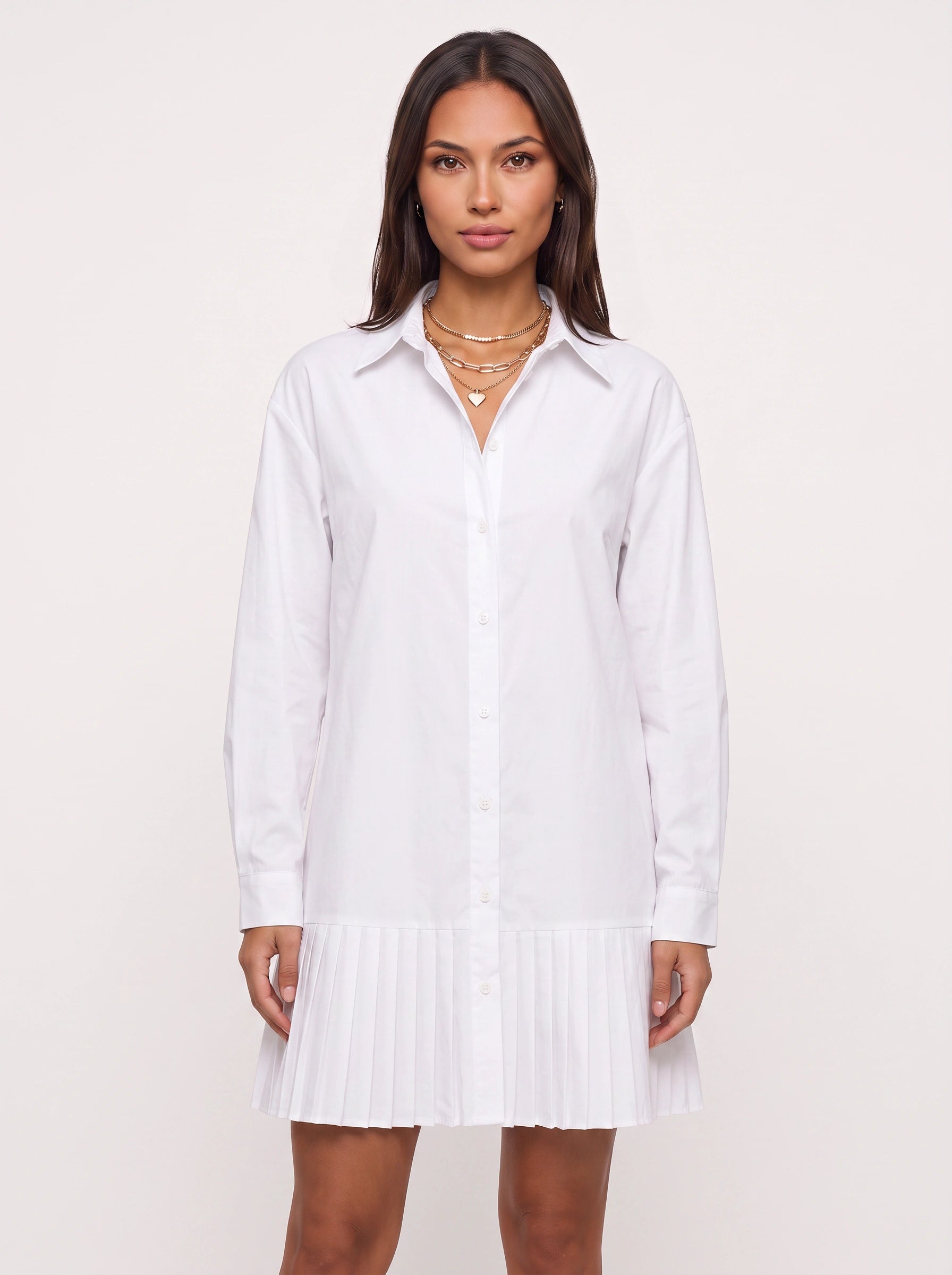Patmos Pleated Hem Shirt Dress – Women Button Down Mini Dress Casual Office Smart Workwear Shirt Dress