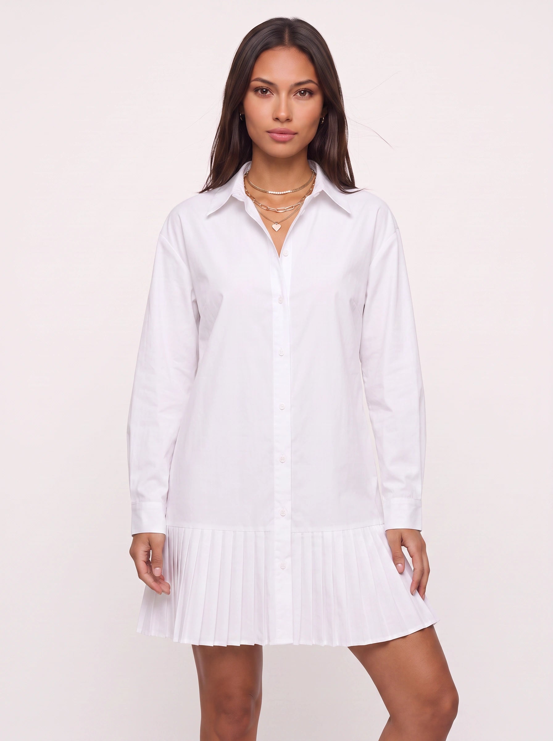 Patmos Pleated Hem Shirt Dress – Women Button Down Mini Dress Casual Office Smart Workwear Shirt Dress