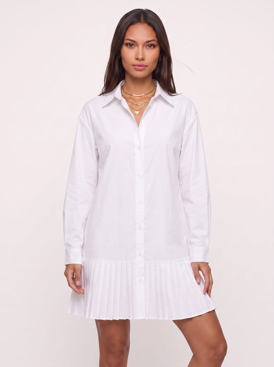 Patmos Pleated Hem Shirt Dress – Women Button Down Mini Dress Casual Office Smart Workwear Shirt Dress