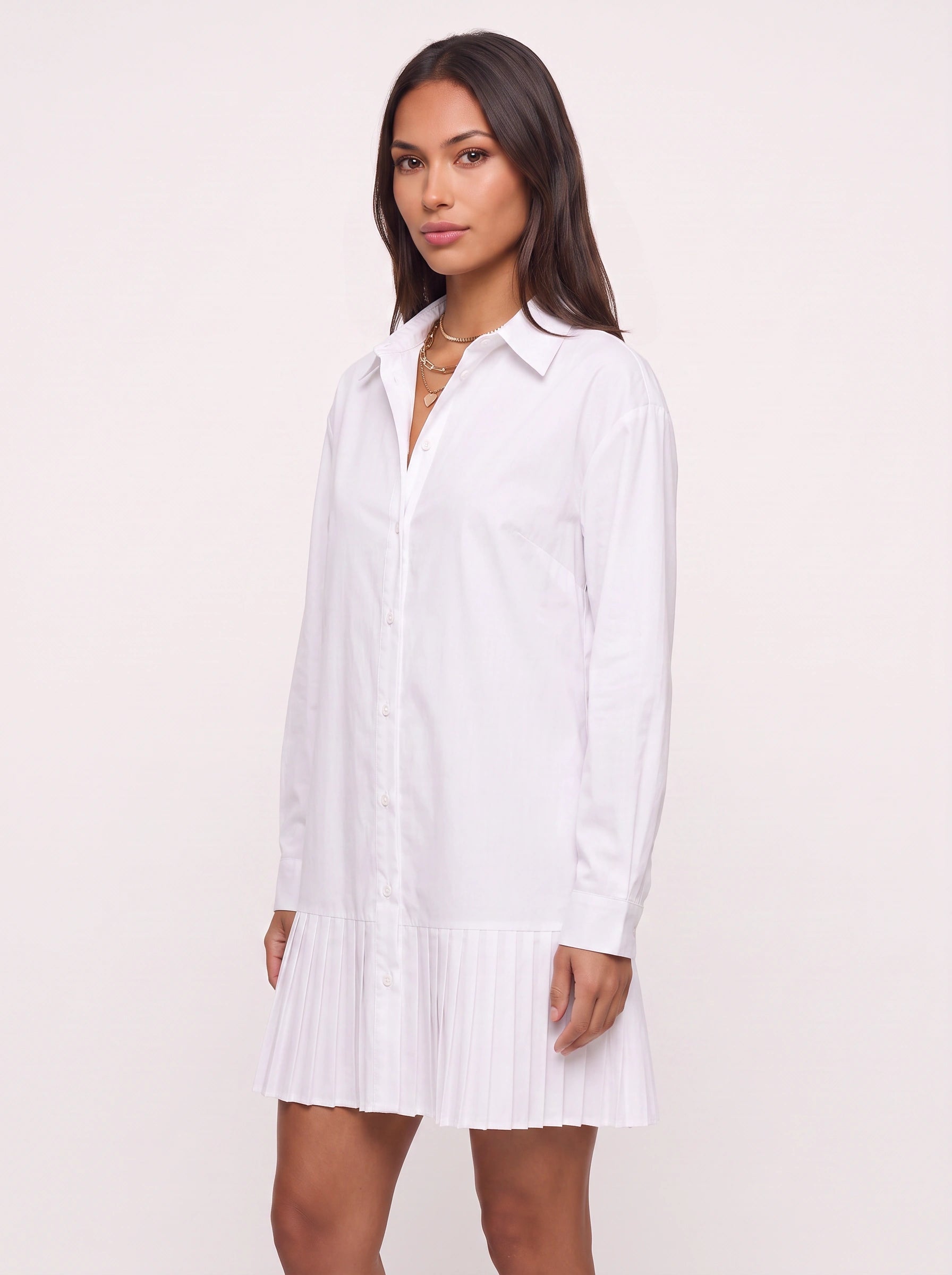 Patmos Pleated Hem Shirt Dress – Women Button Down Mini Dress Casual Office Smart Workwear Shirt Dress