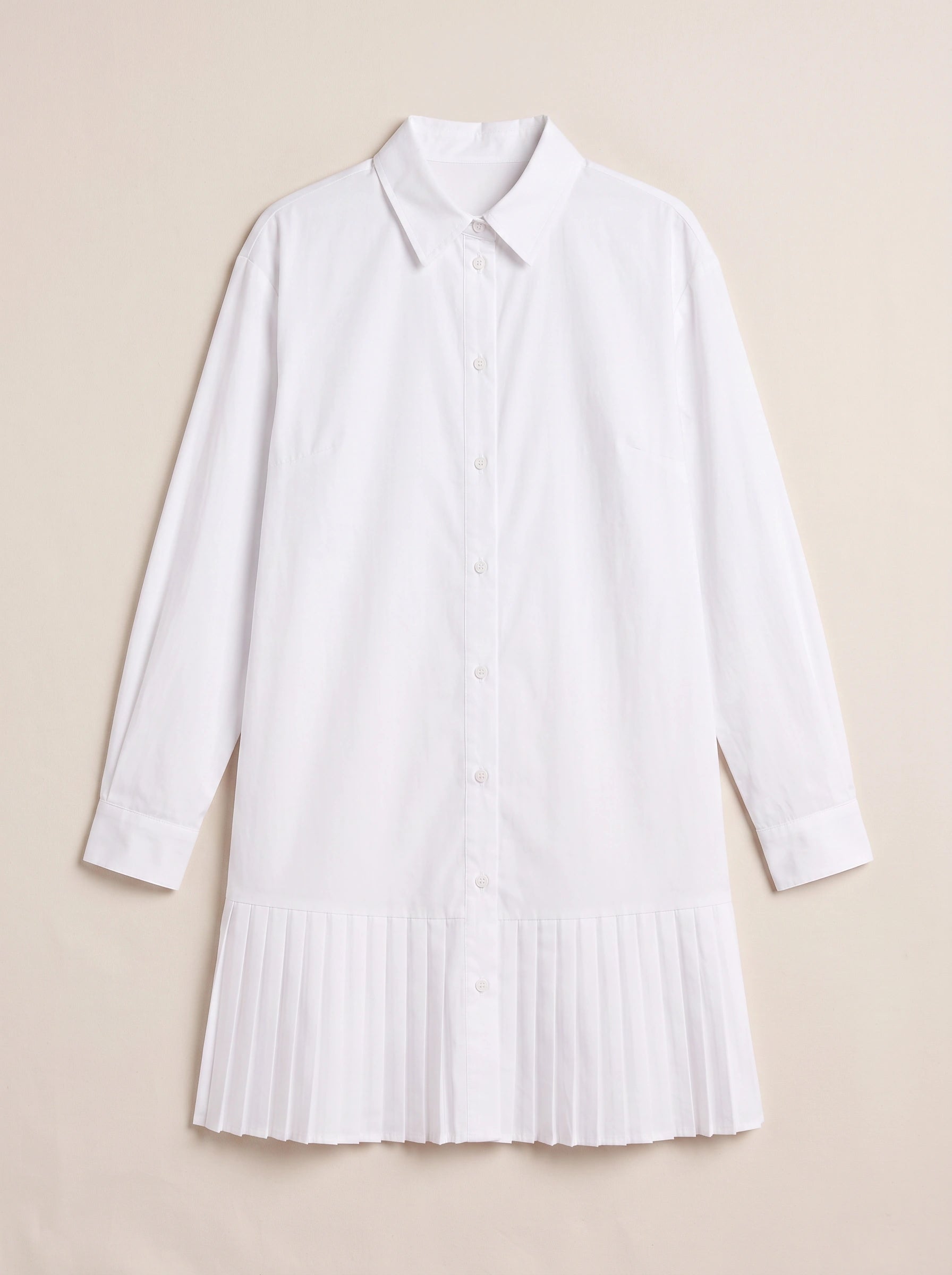 Patmos Pleated Hem Shirt Dress – Women Button Down Mini Dress Casual Office Smart Workwear Shirt Dress
