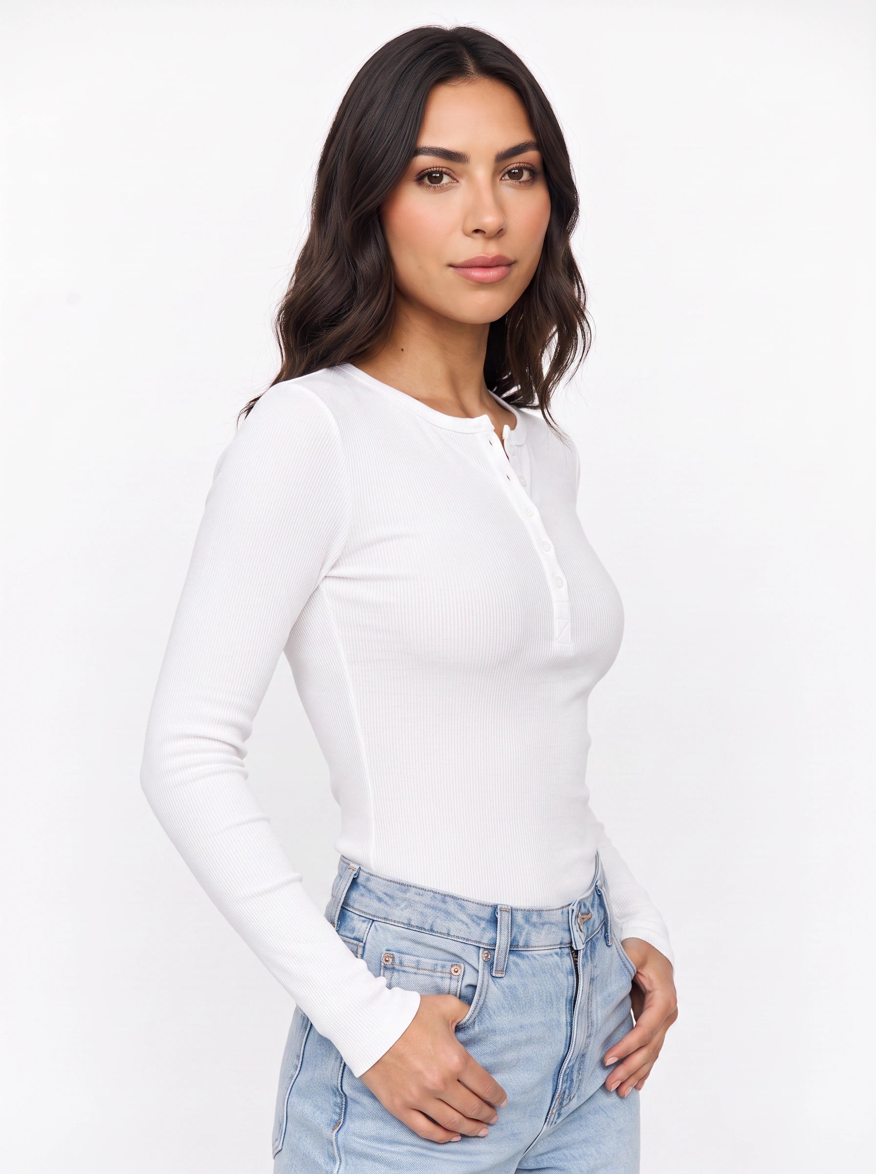 Costaro Ribbed Henley Long-Sleeve Top – Women Fitted Button Casual Shirt Summer Cute Tops