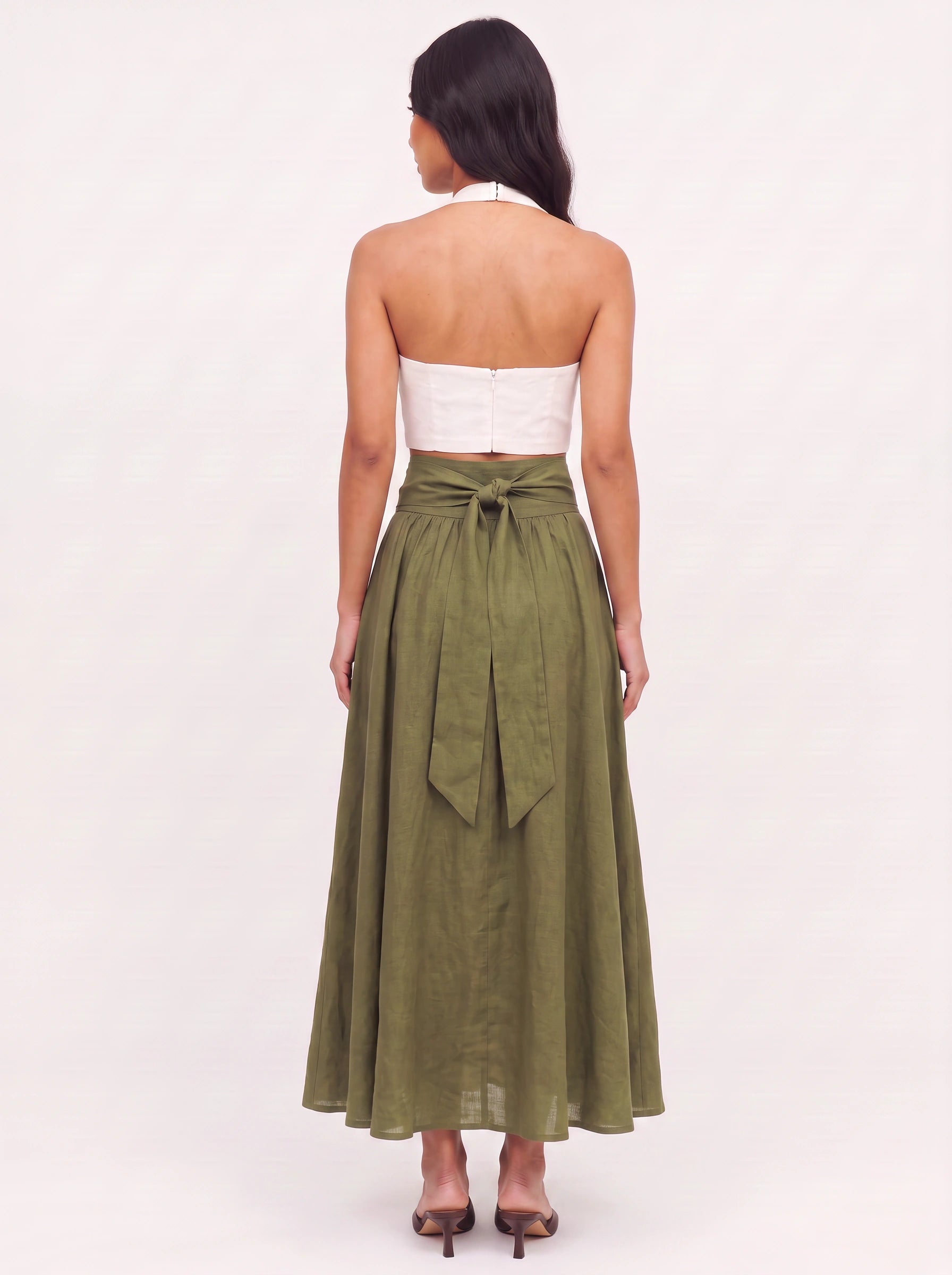 Cintara Linen Wrap Maxi Skirt – High Waist Tie Belt Women Boho Summer Vacation Flowy Maxi Skirt