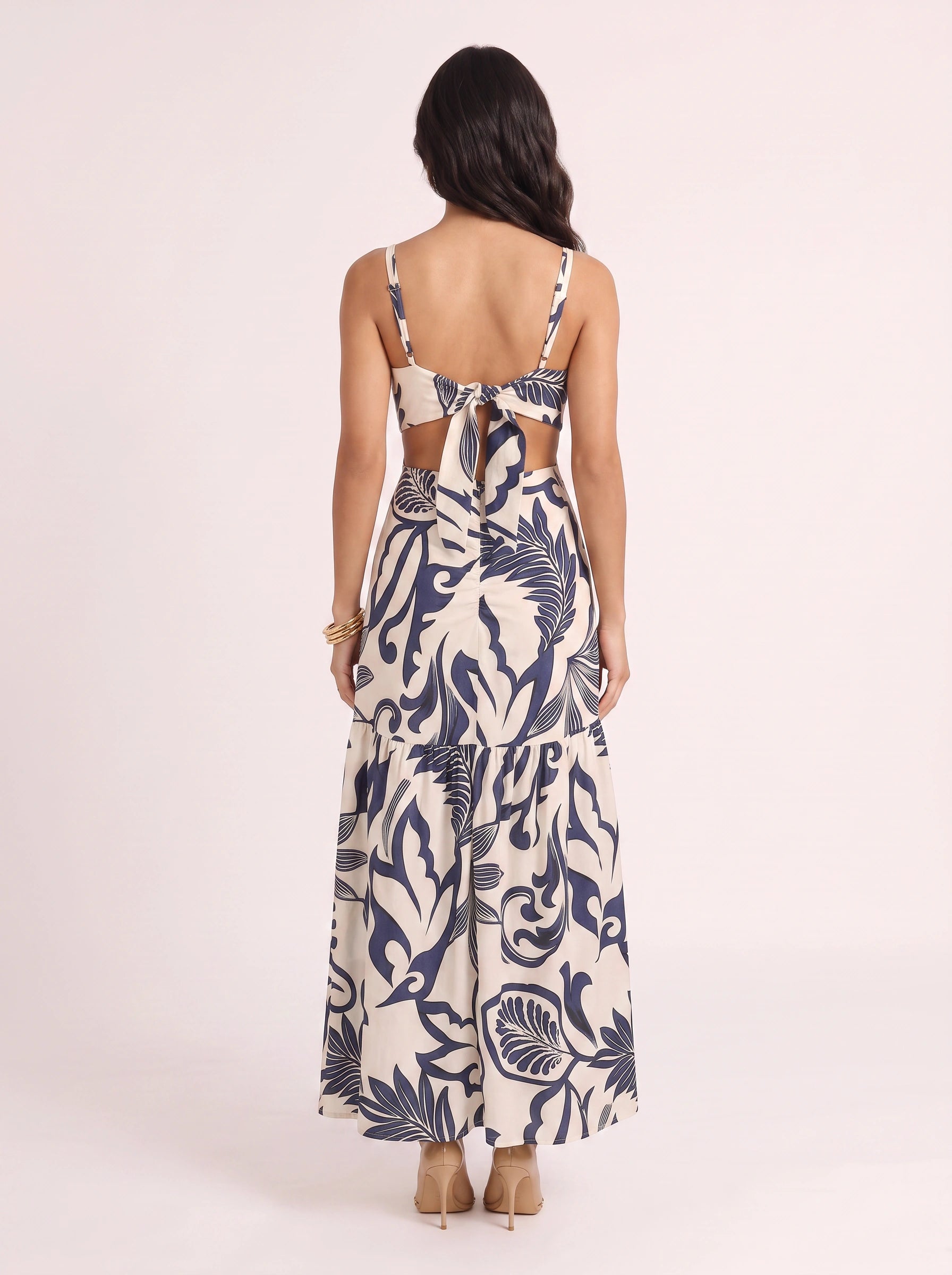 Florint Cutout Tie-Front Maxi Dress – Women Summer Vacation Beach Wedding Guest Floral Print Maxi Dress