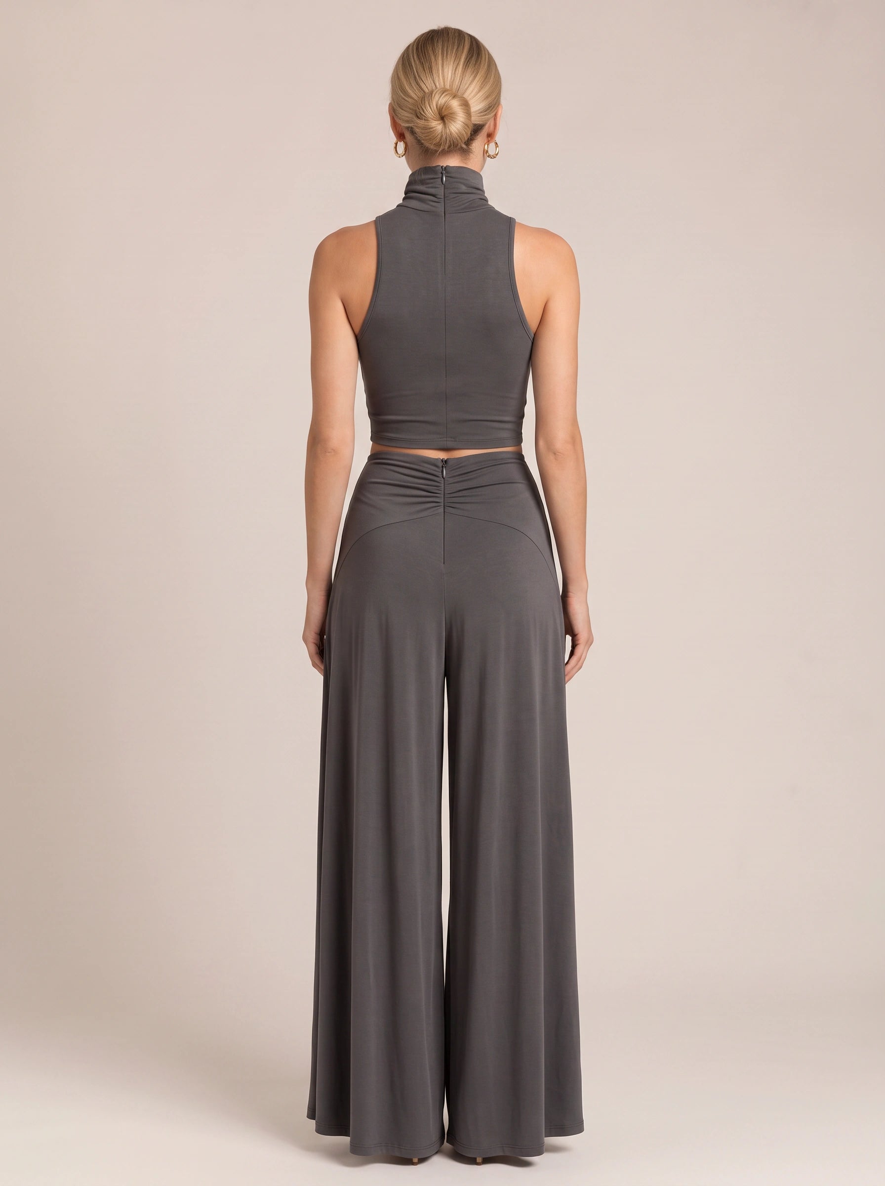 Vespera Turtleneck Crop Top Co-Ord Set – Two Piece Sets Women Lounge Loungewear Elegant Evening Wide Leg Pants
