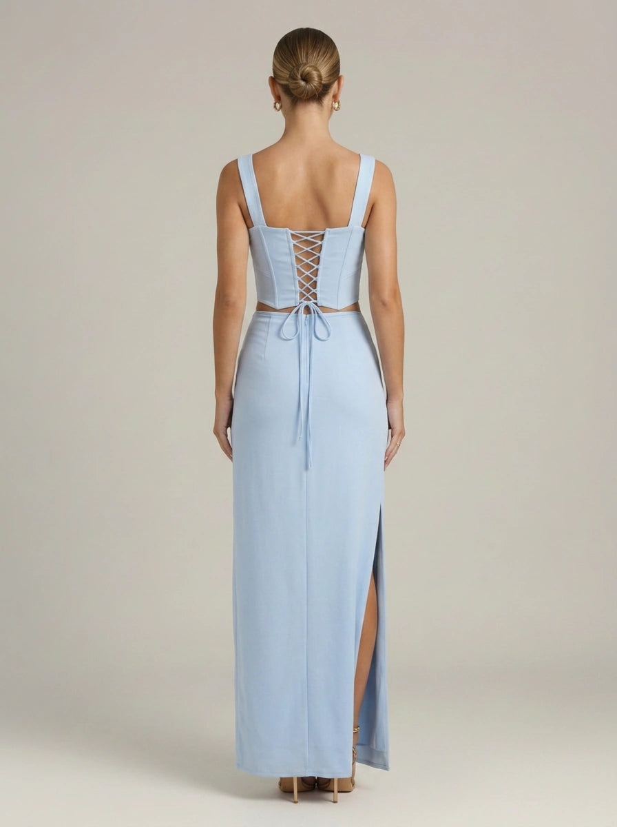 Odalie Cutout Square-Neck Maxi Dress – Women Formal Wedding Guest Cocktail Evening High-Slit Maxi Dress
