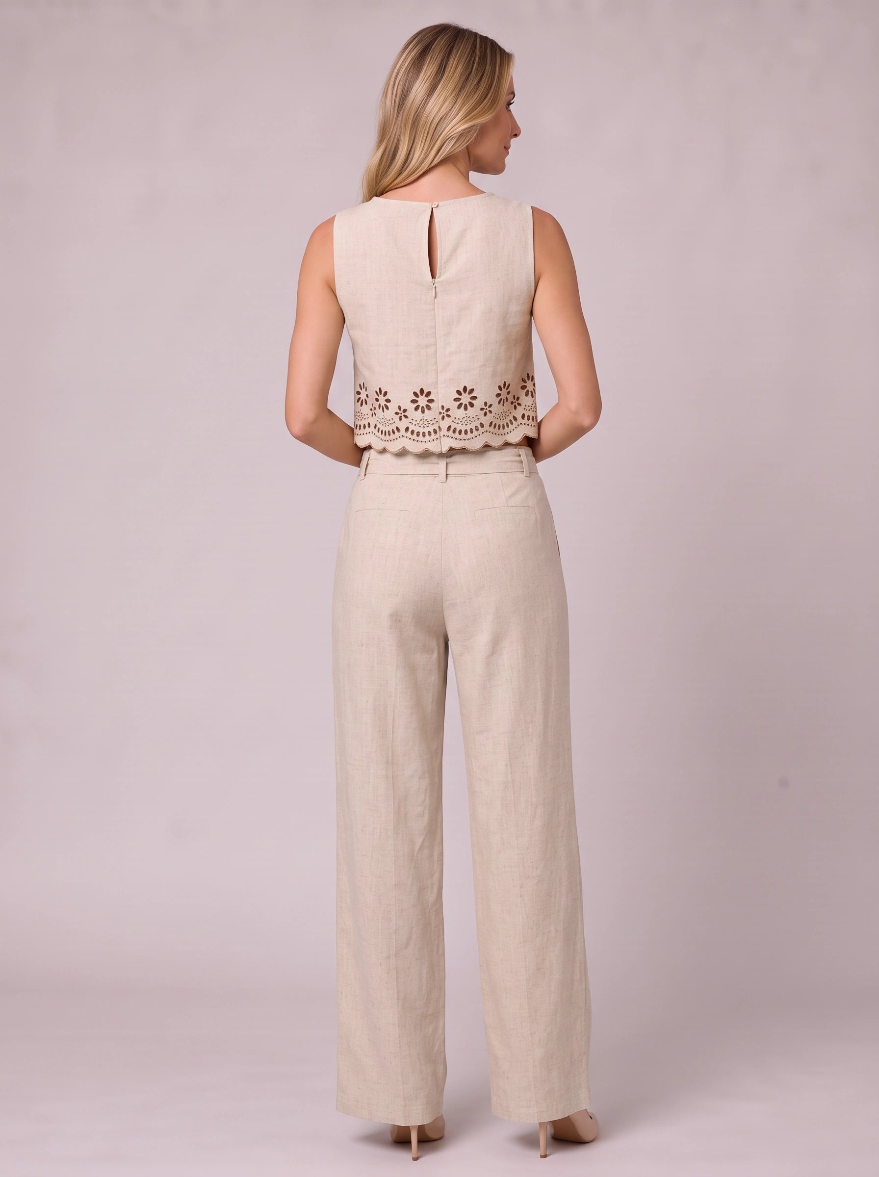 Selah Cutwork Crop Wide-Leg Co-Ord Set – Two Piece Sets Women Matching Set Linen Summer Vacation Casual Lounge 2 Piece Sets Women