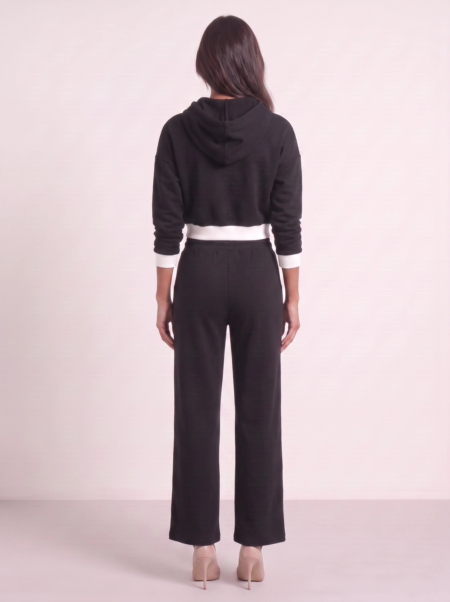 Contour Cropped Hoodie Wide-Leg Sweat Set – Two Piece Sets Women Loungewear Casual Athleisure Tracksuit