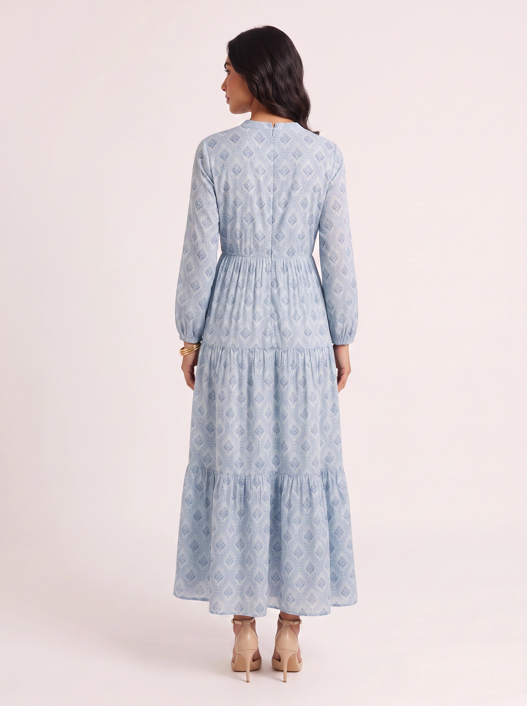 Florenna Tiered V-Neck Maxi Dress – Women Printed Summer Sundress Boho Beach Wedding Guest Maxi Dress