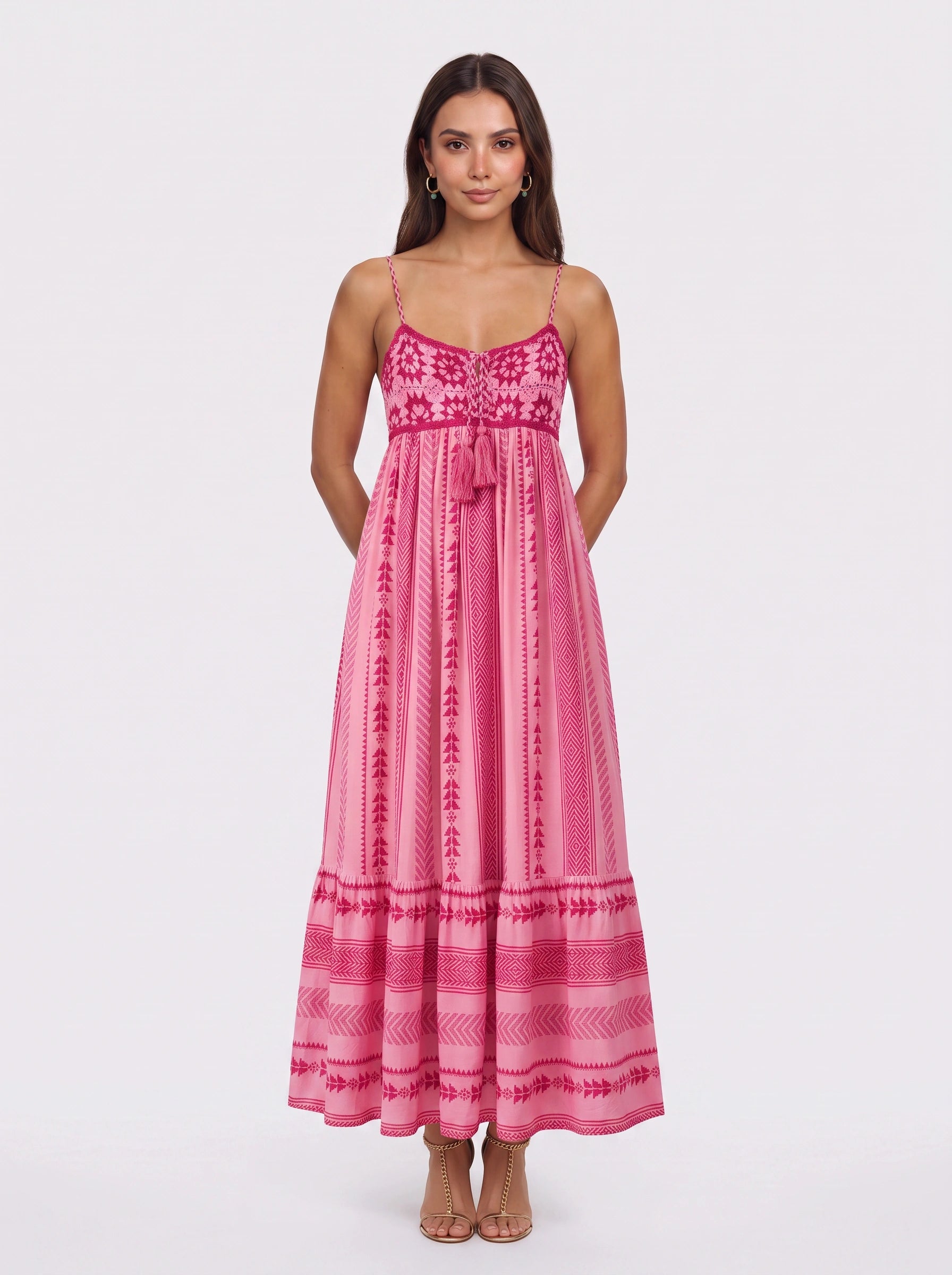 Marisole Embroidered Empire Maxi Dress – Boho Maxi Dress Women Sundress Vacation Beach Wedding Guest